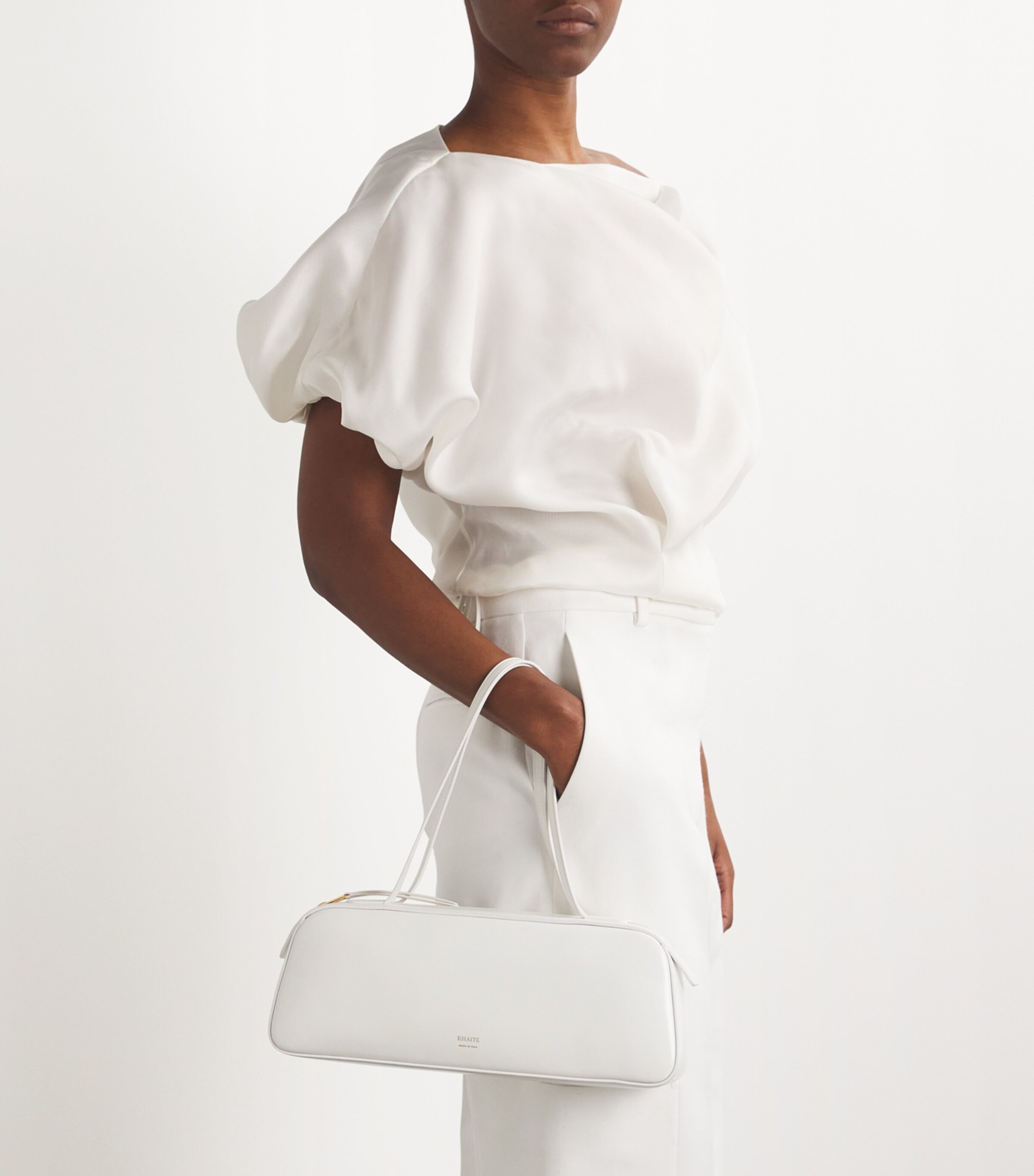 Khaite Leather Simona Shoulder Bag Optic White Image 5