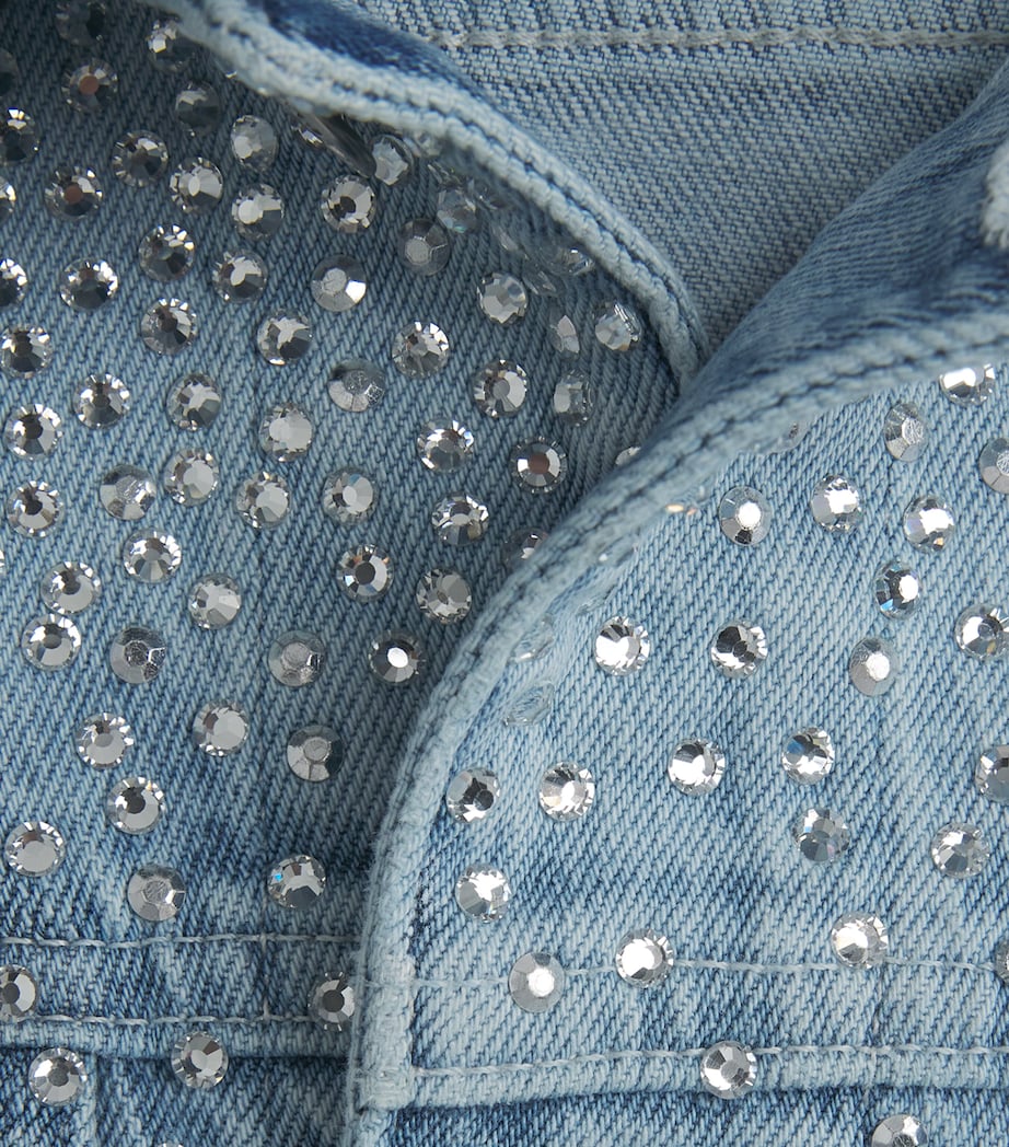 7 For All Mankind Womens Embellished Adi Trucker Denim Jacket Luminous Image 6
