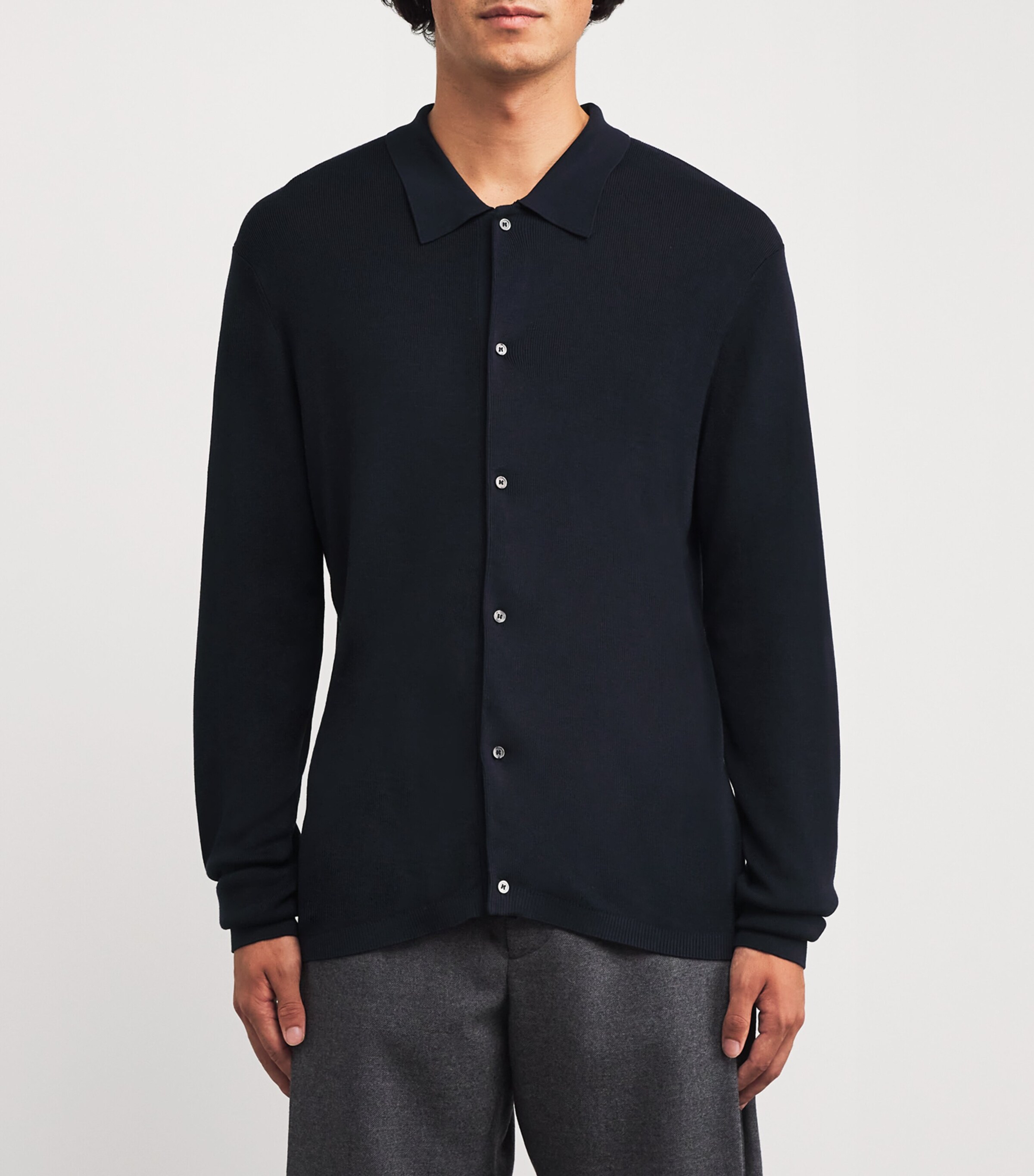 Ribbed Collar Cardigan DARK NAVY Image 3