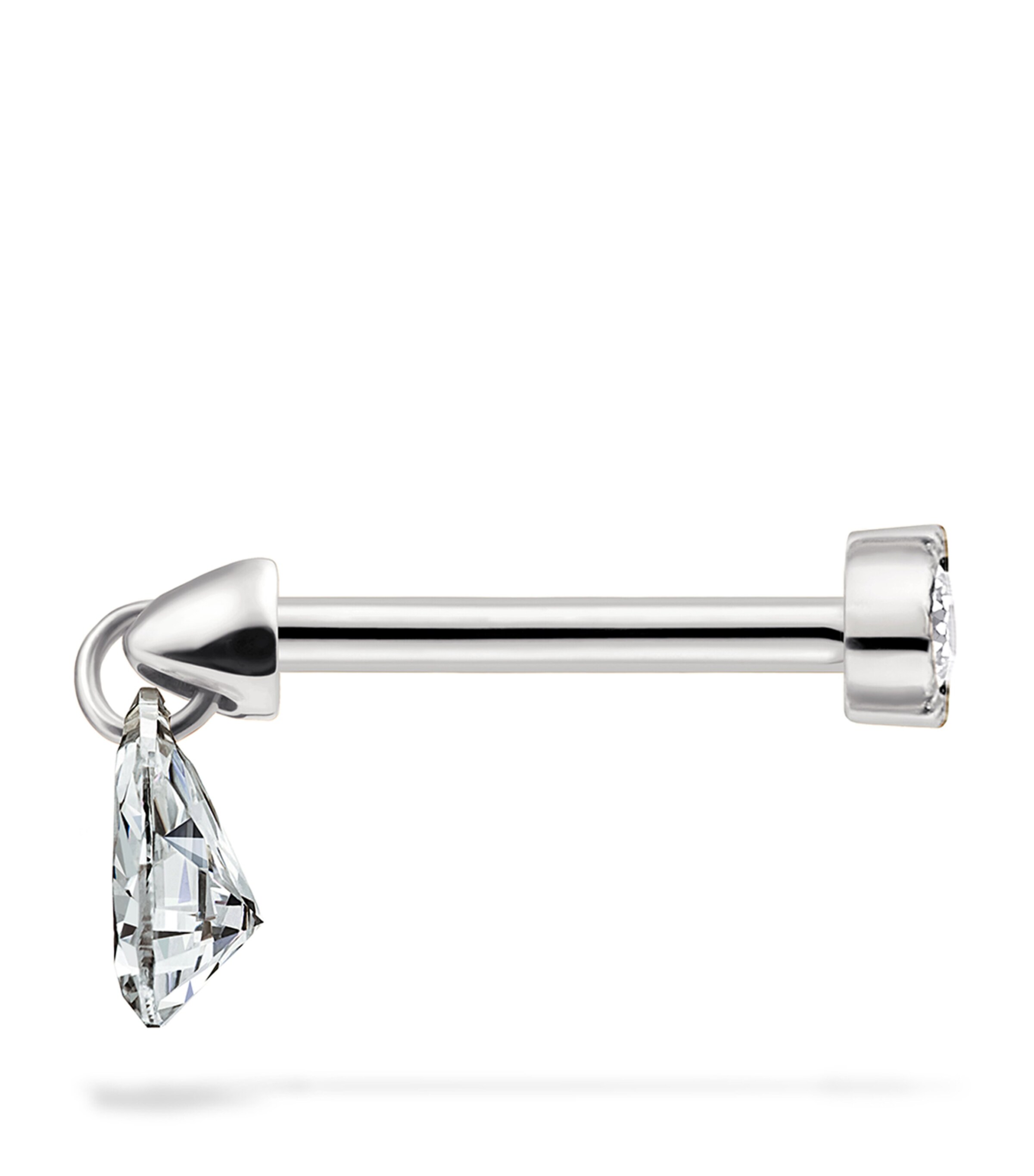 White Gold Floating Pear Diamond Charm Threaded Stud Earring (4mm) WHITE GOLD Image 7