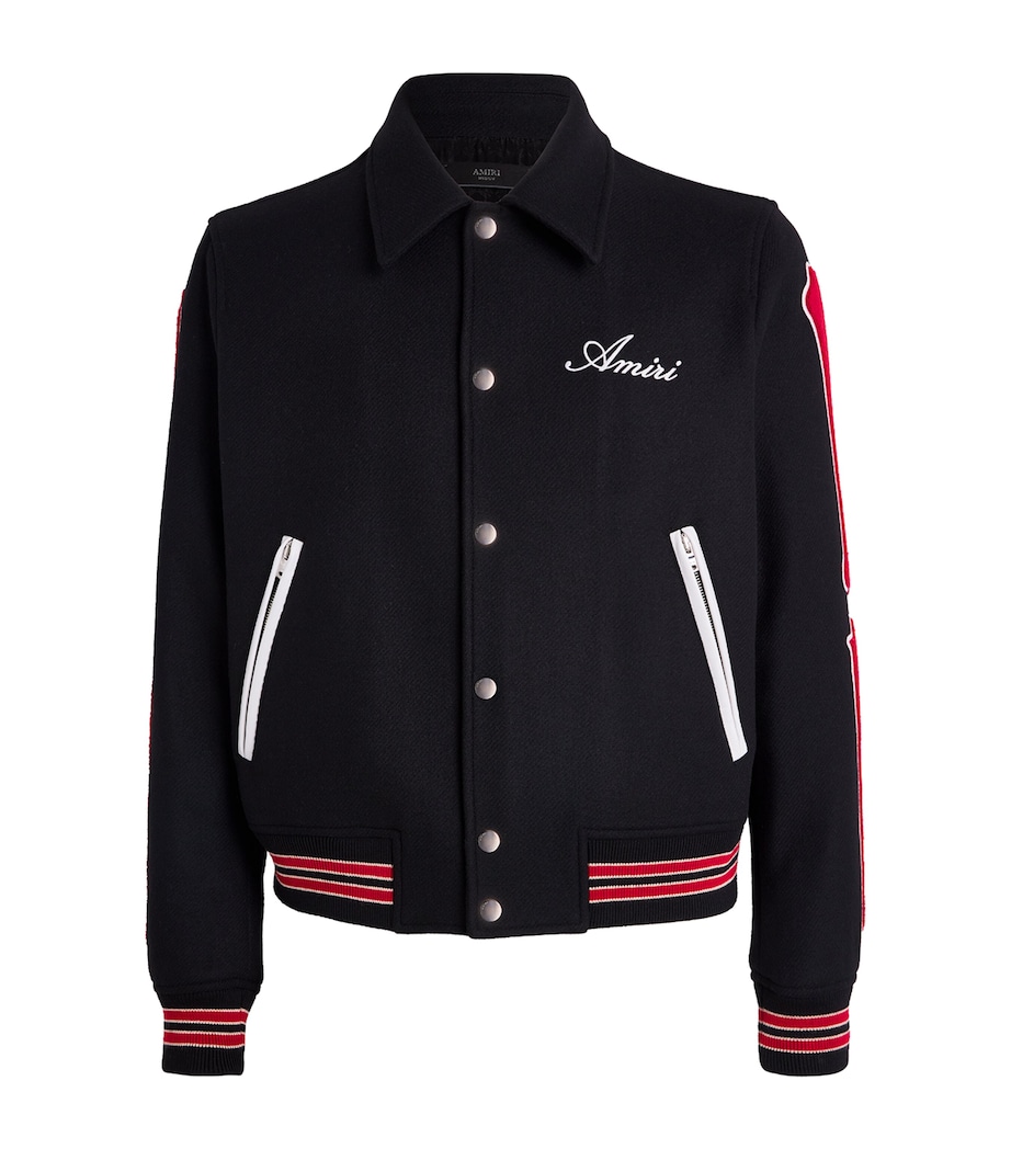 Wool-Blend Bones Varsity Jacket BLACK Image 1
