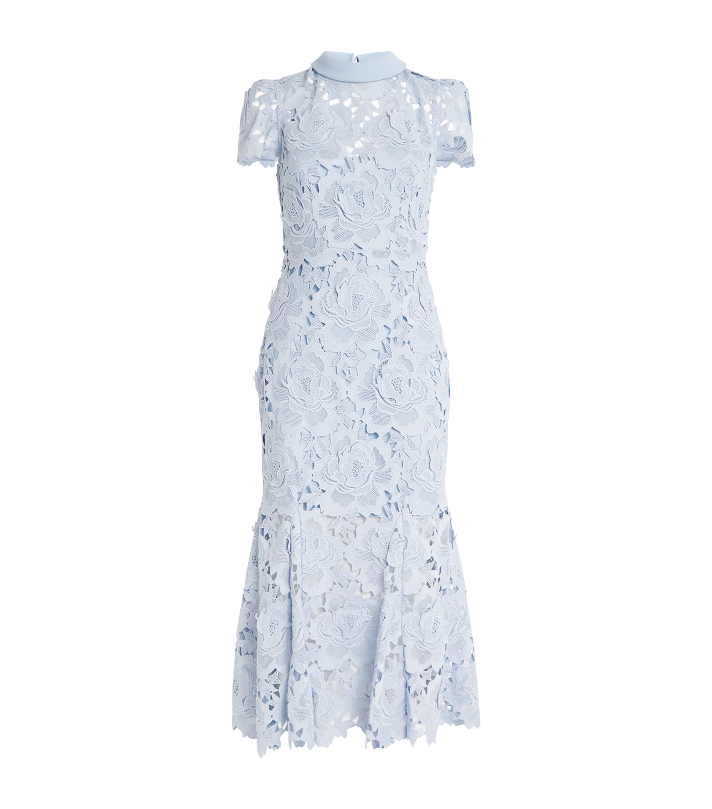 Shop Self-portrait Lace Collared Midi Dress In Blue