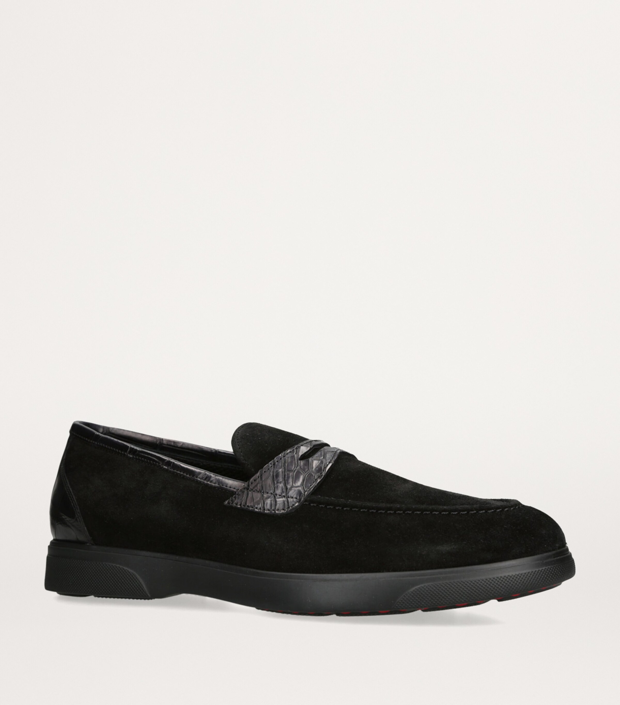 Kiton Suede Crocodile Leather-Detail Penny Loafers Black Image 3