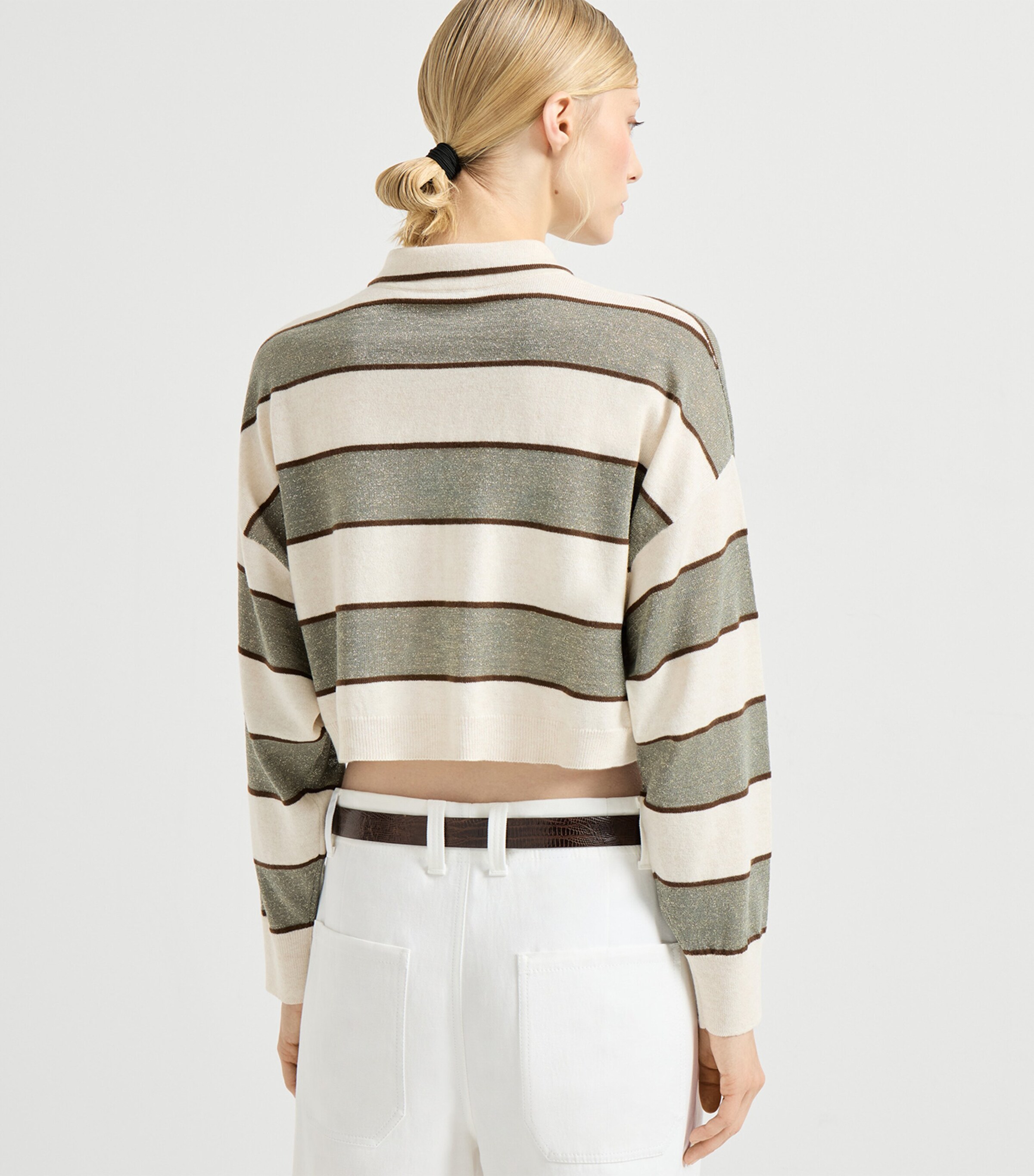 Stripe Cropped Polo Sweater CQU70 Image 5