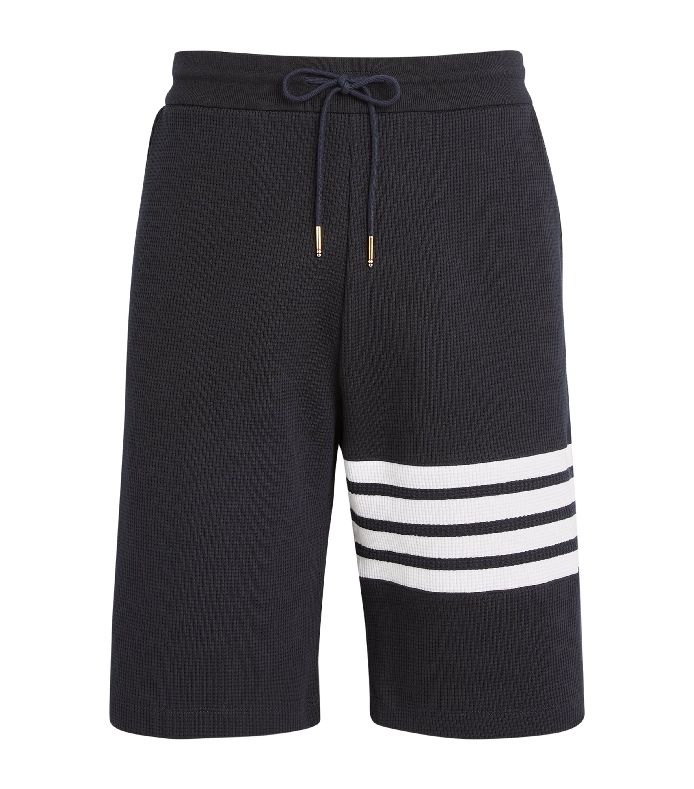 Shop Thom Browne Cotton Waffle-knit Shorts In Navy