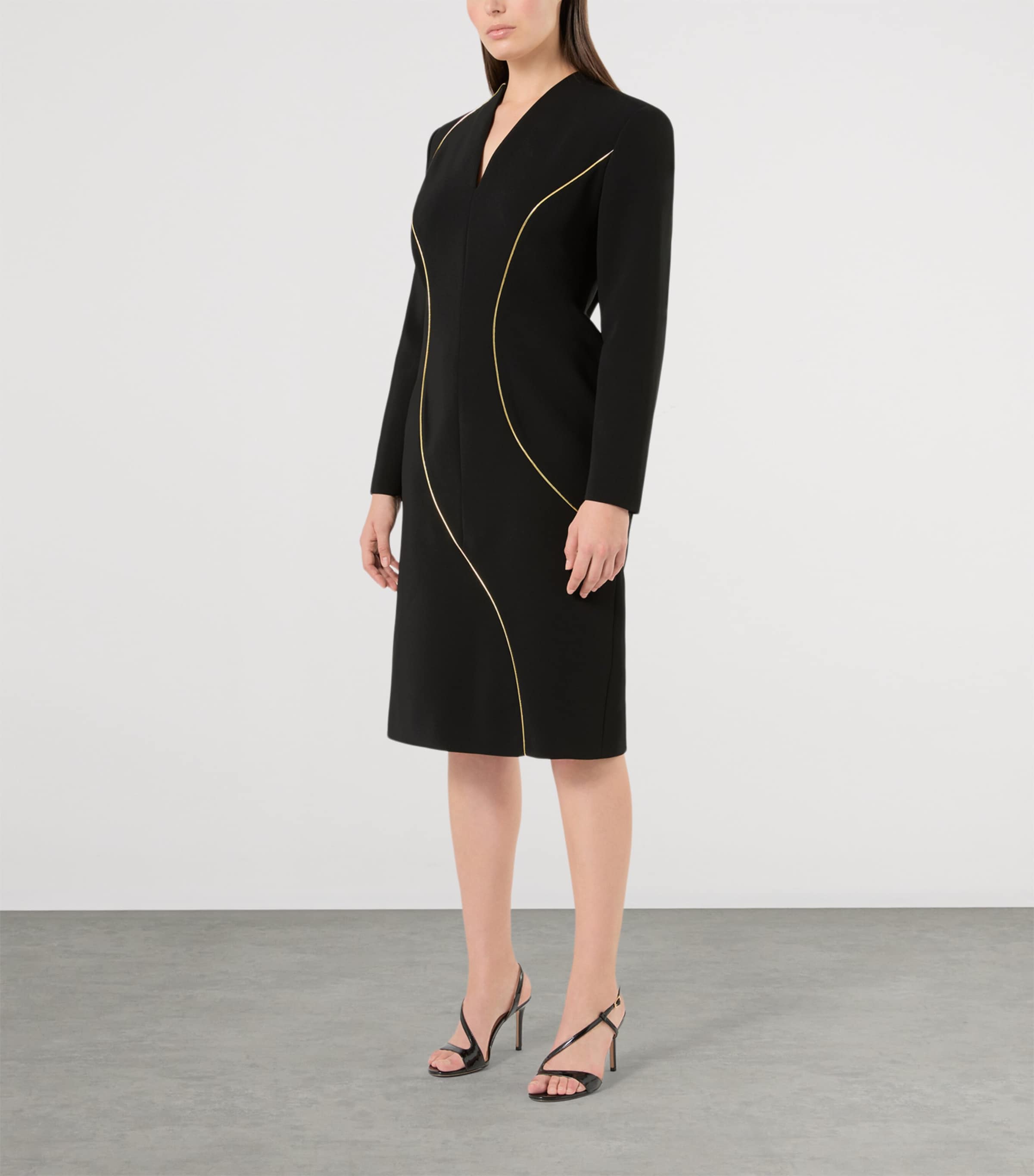 Marina Rinaldi Womens Curved Line V-Neck Midi Dress Black Image 3