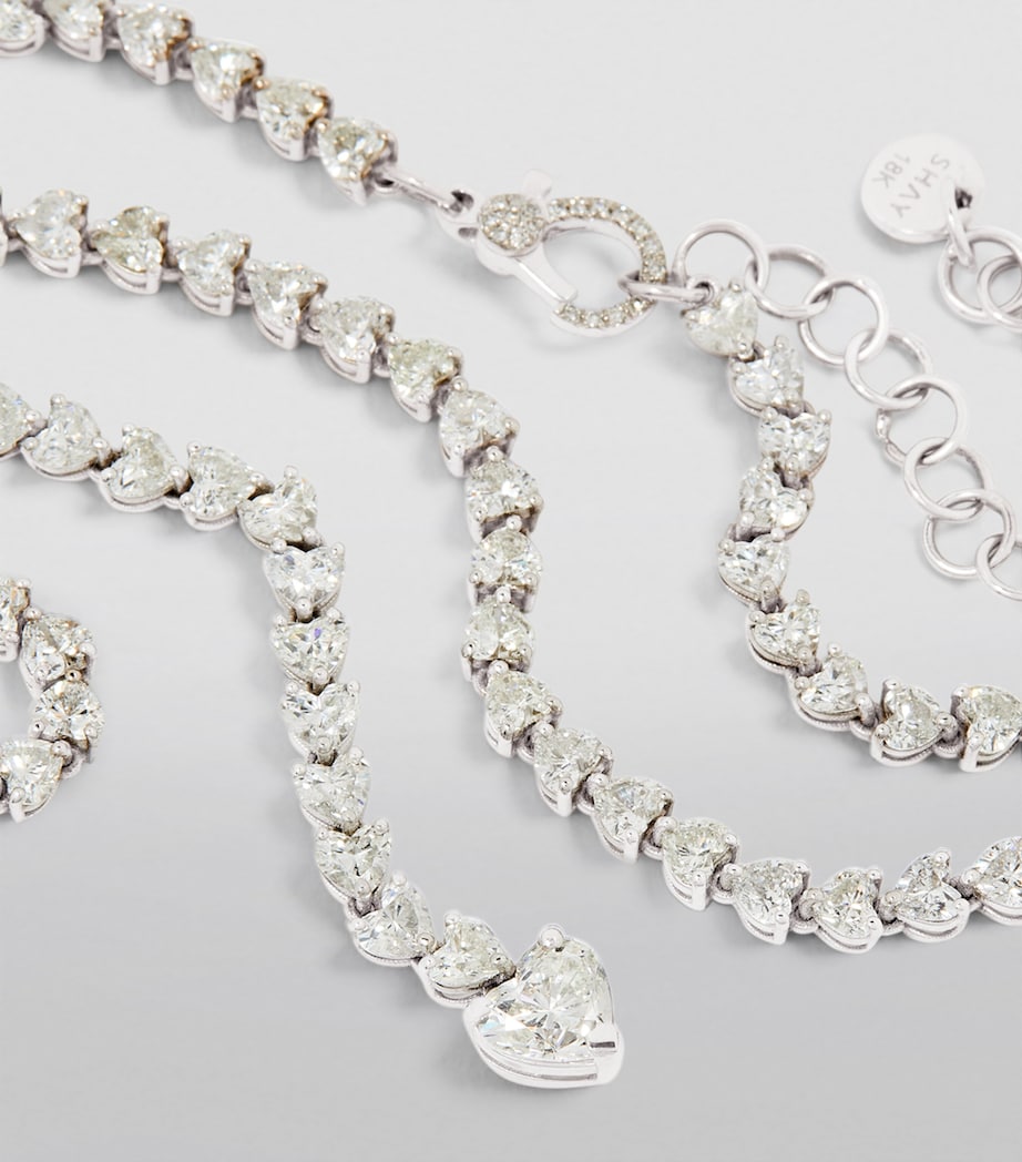 White Gold and Diamond Heart Y Drop Necklace WHITE GOLD Image 6