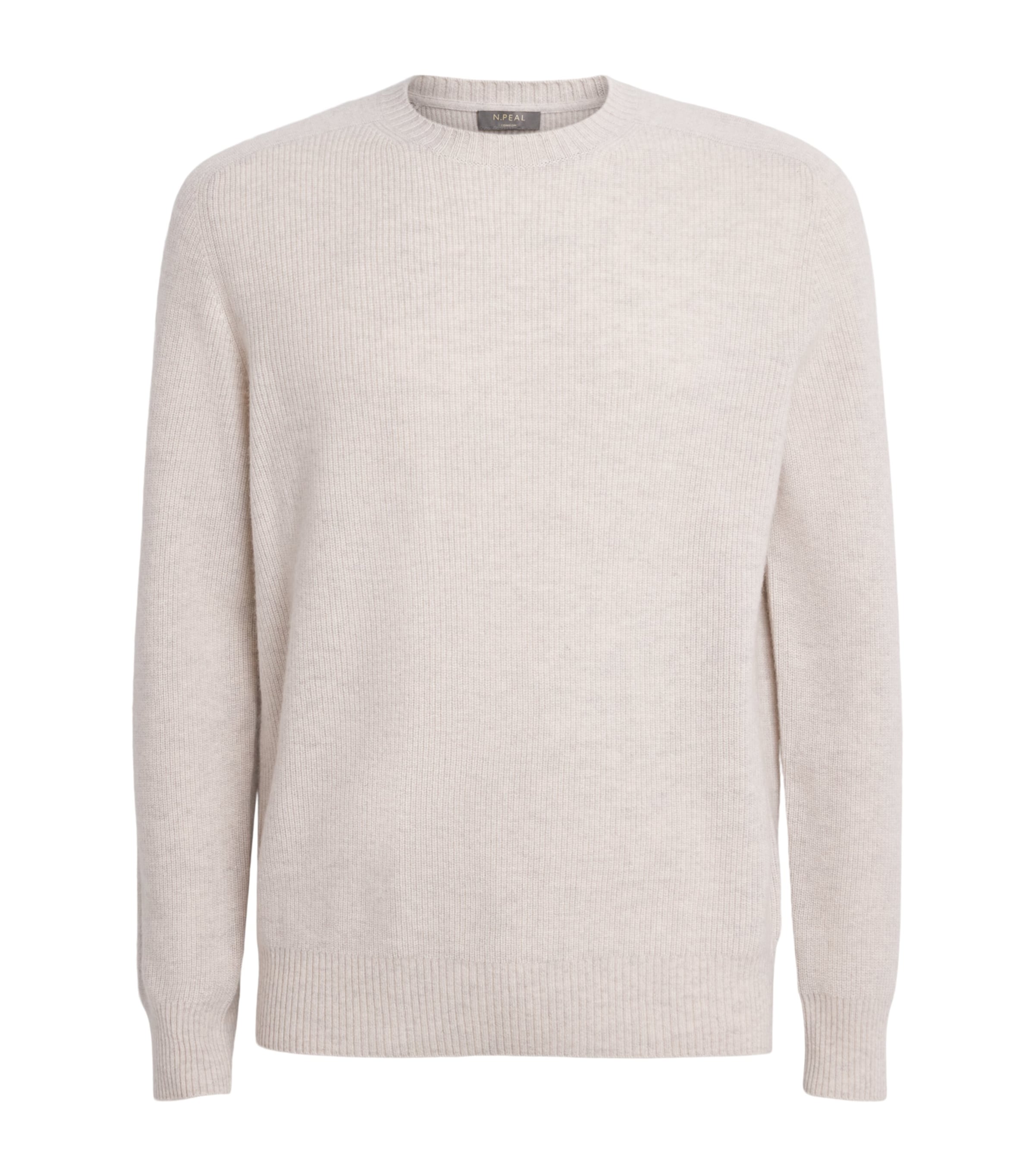 N.Peal Mens Organic Cashmere Sweater Pebble Greyorg Image 1