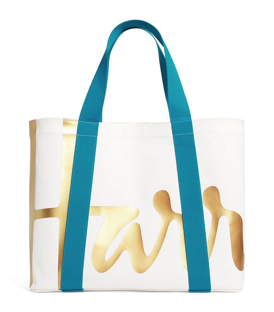 Harrods Medium Cotton Logo Tote Bag Ivory Image 1