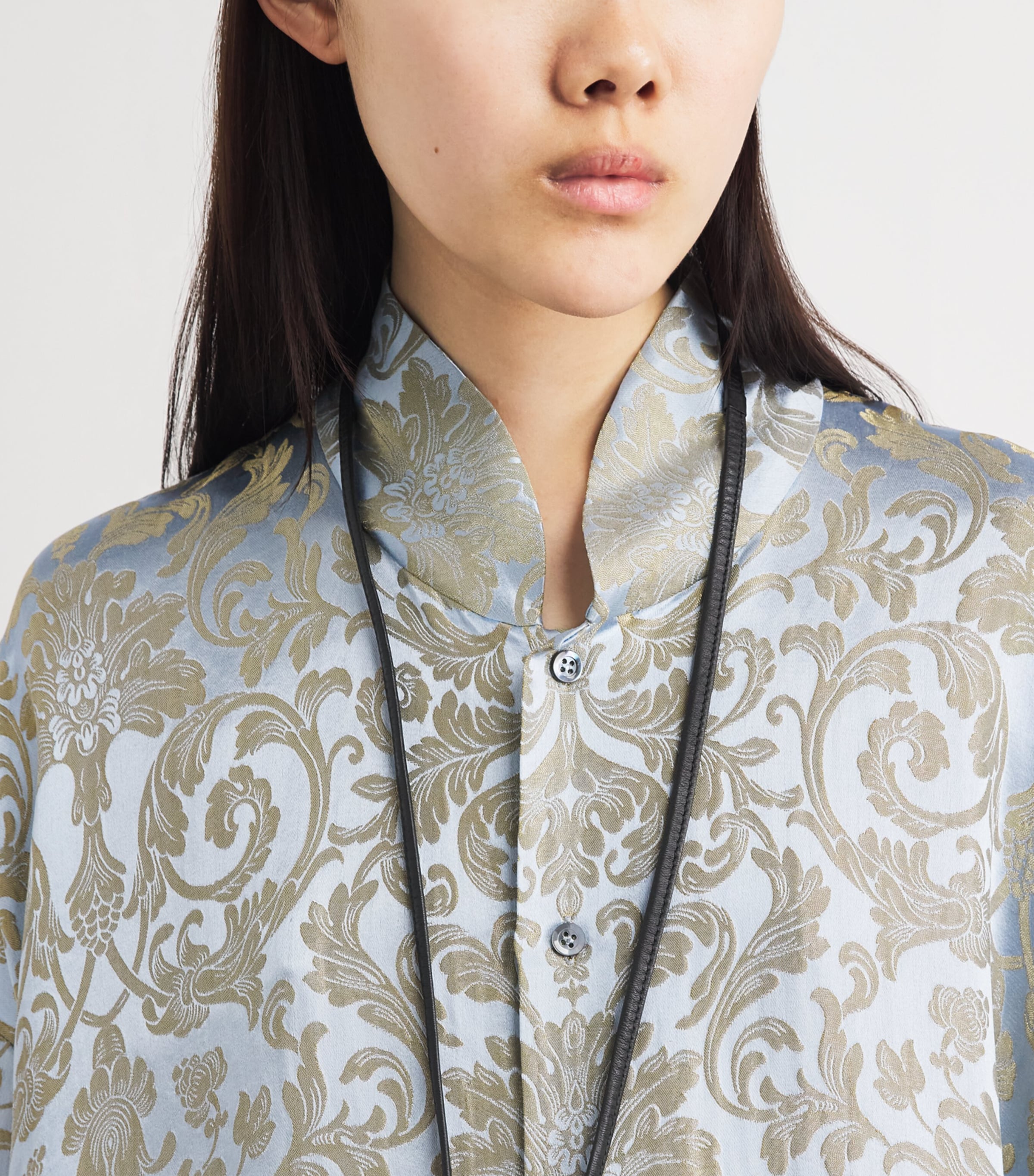 Eskandar Womens Jacquard Wide A-Line Shirt Brgtnbl Image 3