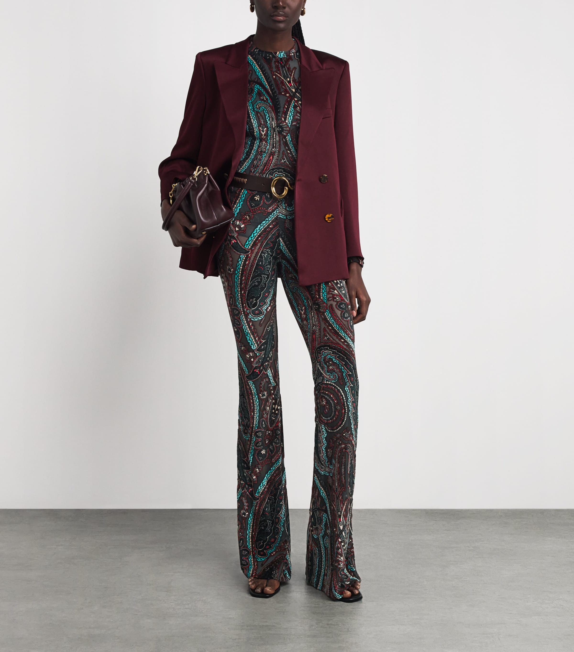 Etro Womens Appliqué-Mesh Top Grey Image 2