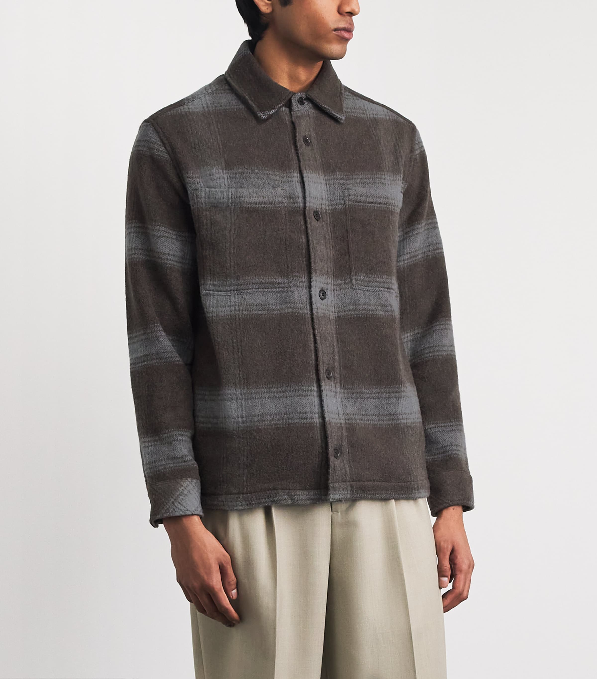 SAMSOE SAMSOE Mens Melange Flannel Overshirt Brown Melange Ch. Image 4