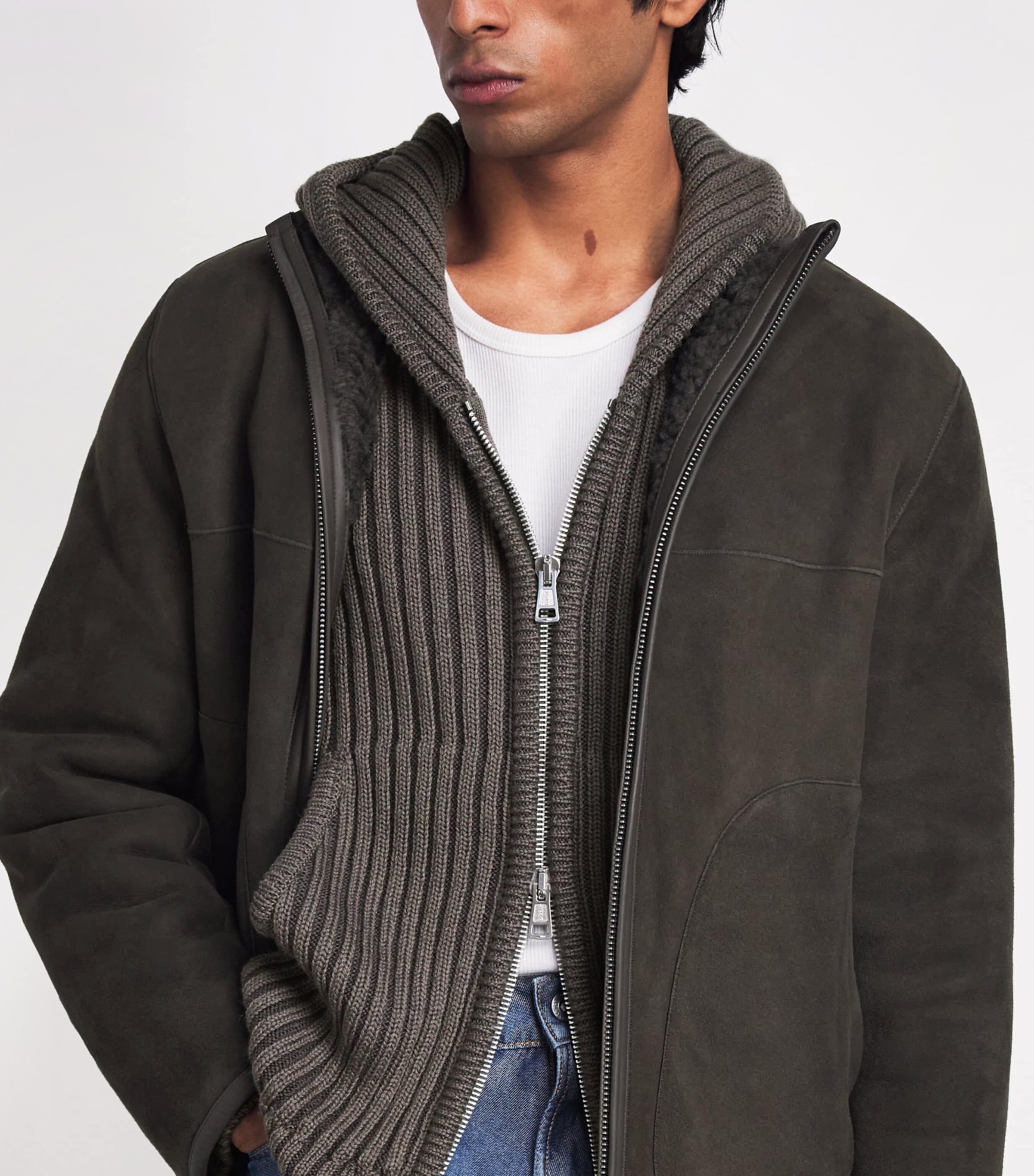 Our Legacy Mens Merino Wool Zip-Up Cardigan Sage Strp Drymrno Wl Image 3
