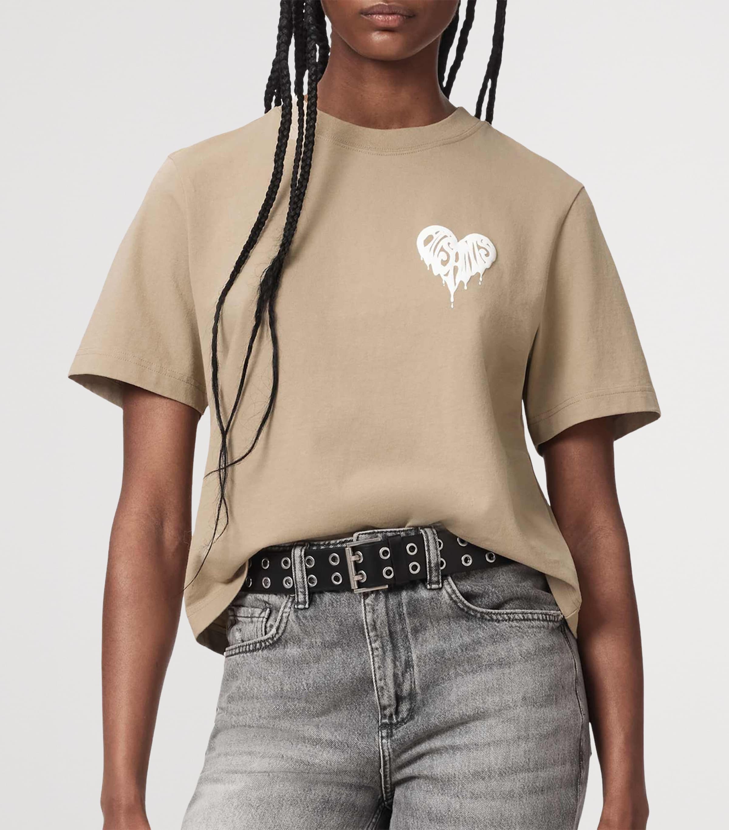 AllSaints Womens Organic Cotton Lisa Trip Logo T-Shirt Shale Grey Image 5