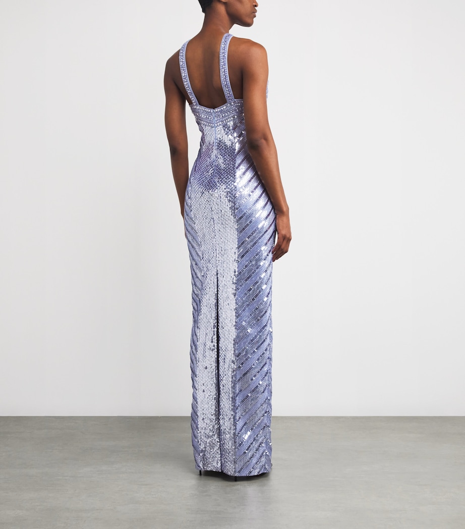 Sequinned Embellished Halterneck Gown SKY BLUE Image 3