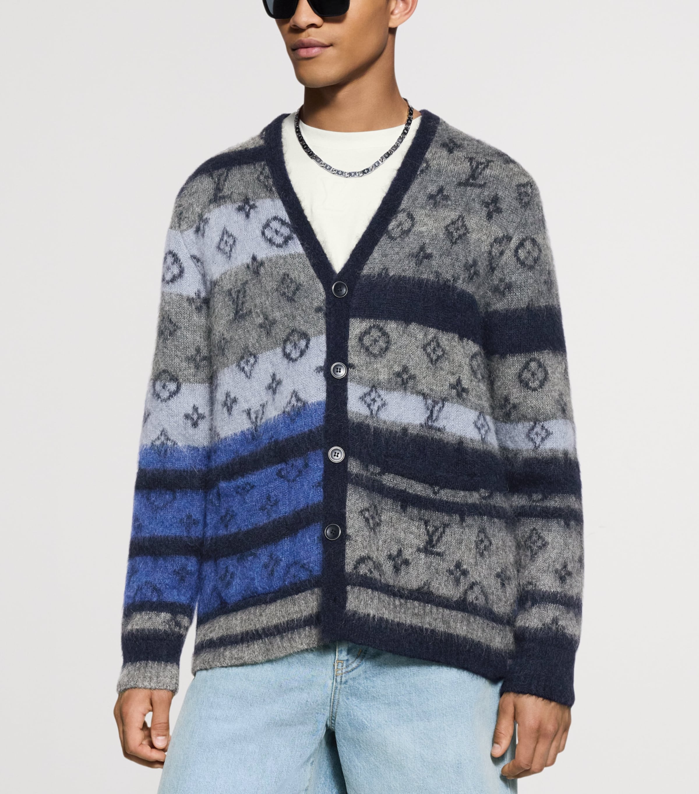 Mohair-Blend Monogram Cardigan BLUE Image 2