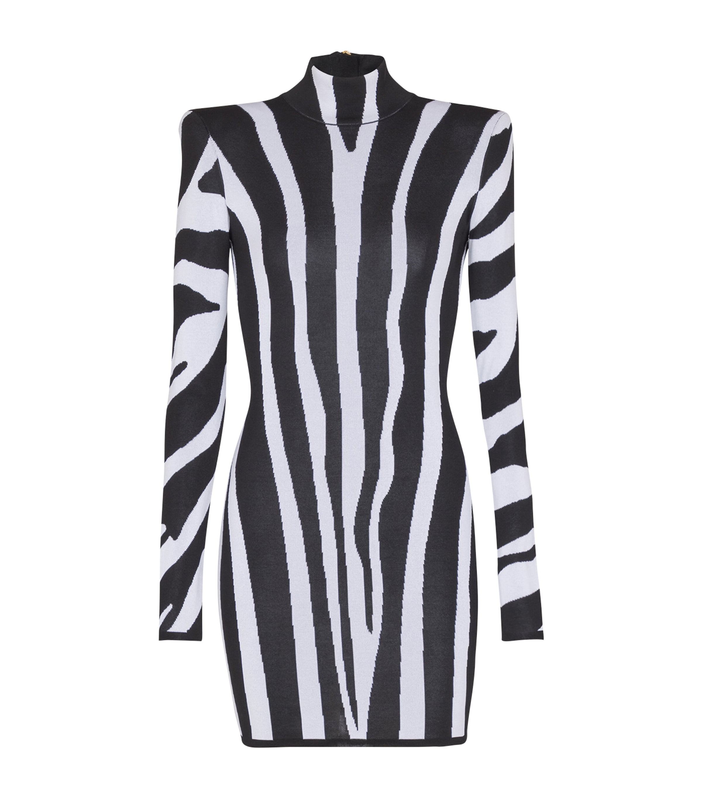 Balmain Short Knit Dress With Zebra Intarsia In Multi