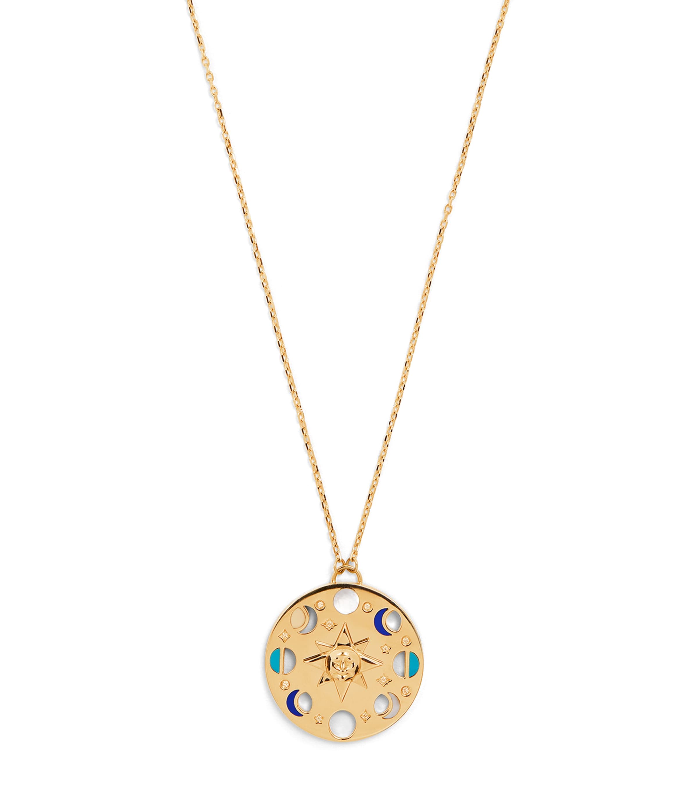 L'atelier Nawbar Yellow Gold, White Diamond, Lapis And Turquoise Moon Phase Necklace In Gold