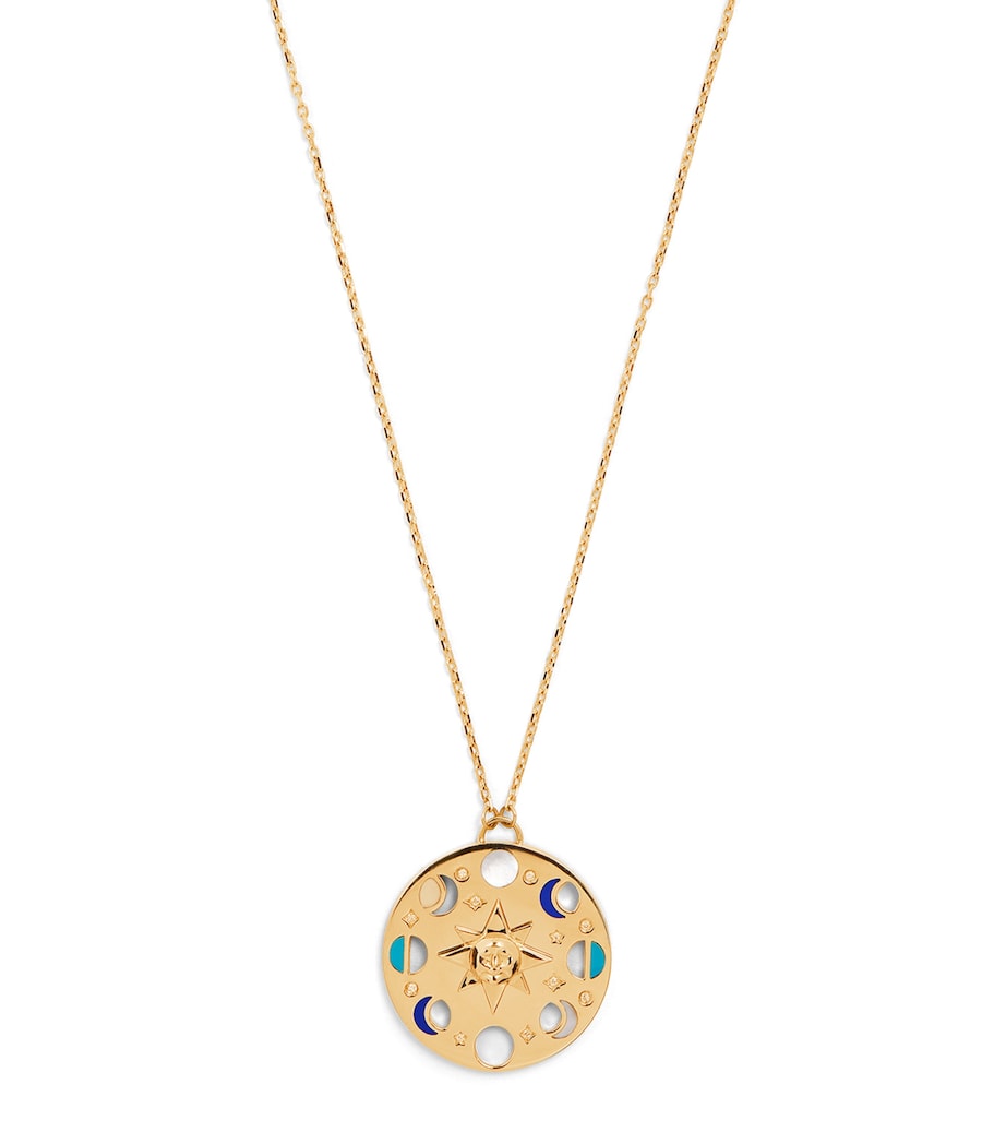 Yellow Gold, White Diamond, Lapis and Turquoise Moon Phase Necklace YELLOW GOLD Image 1