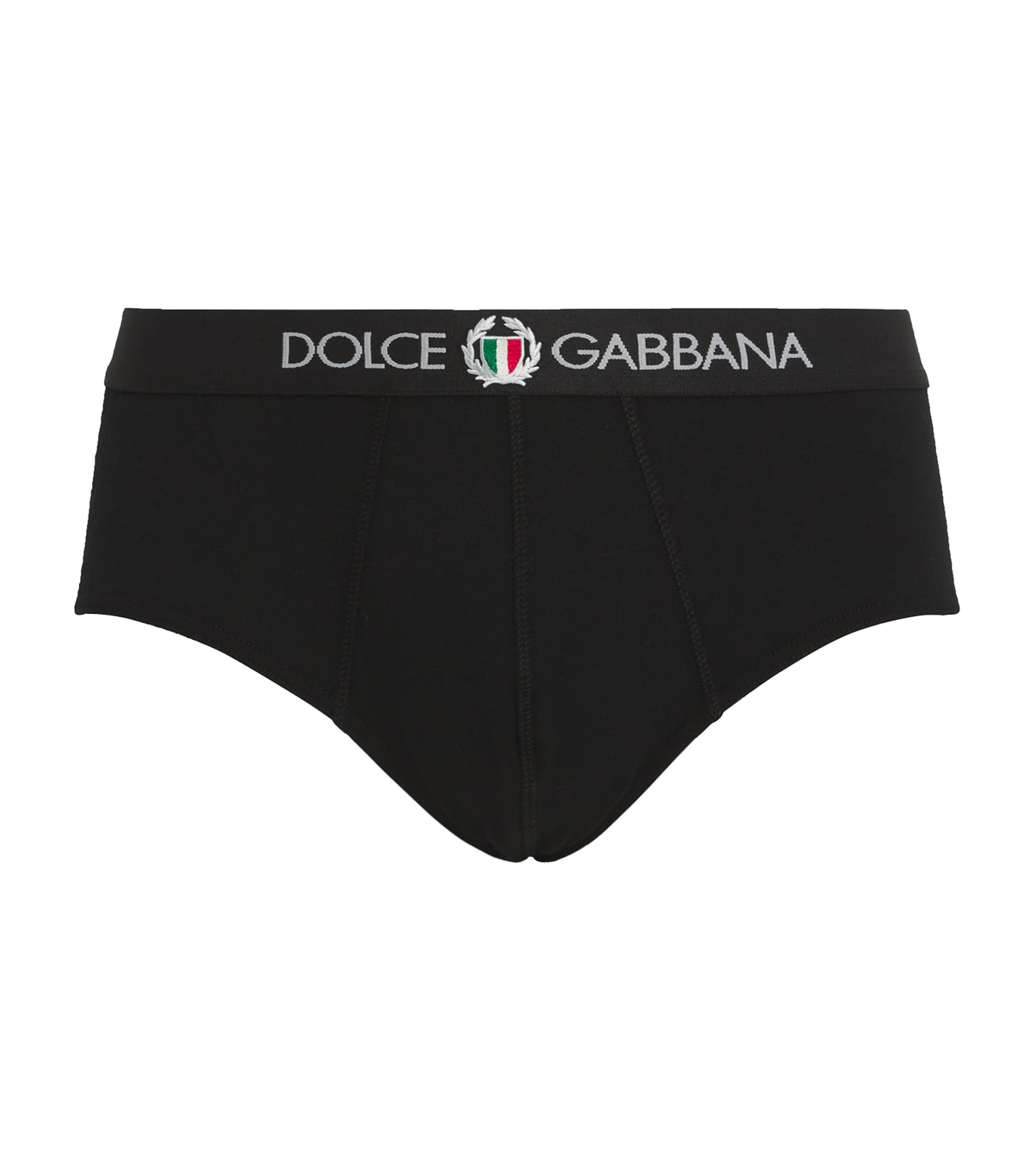 Shop Dolce & Gabbana Stretch-cotton Brando Crest Briefs In Black