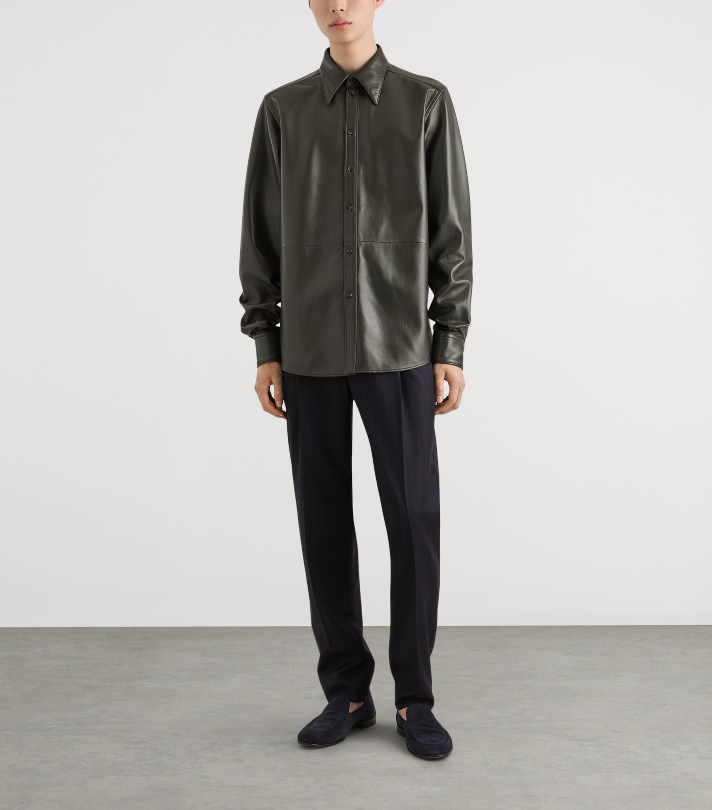 Dolce&Gabbana Mens Leather Shirt Dark Green Image 2