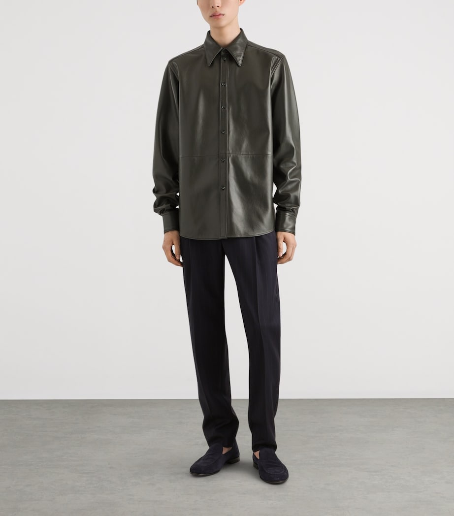Dolce&Gabbana Mens Leather Shirt Dark Green Image 2