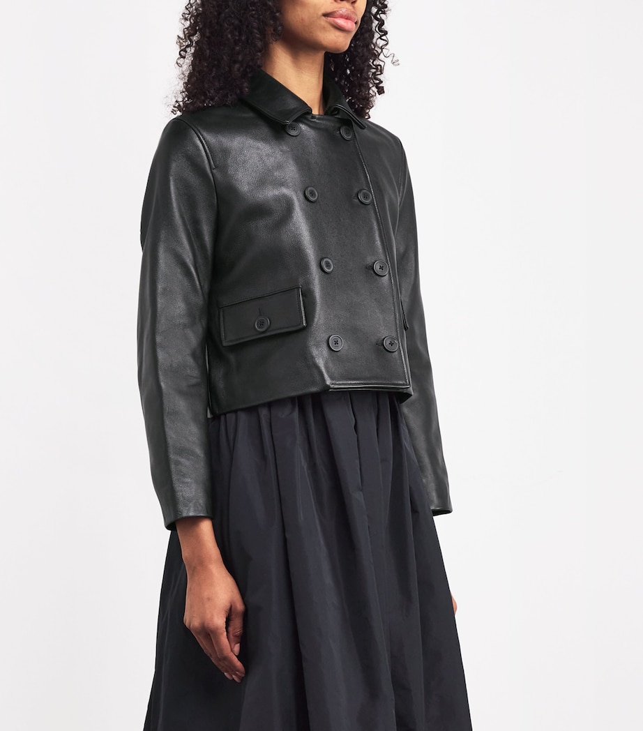 Double-Breasted Leather Jacket BLACK Image 3