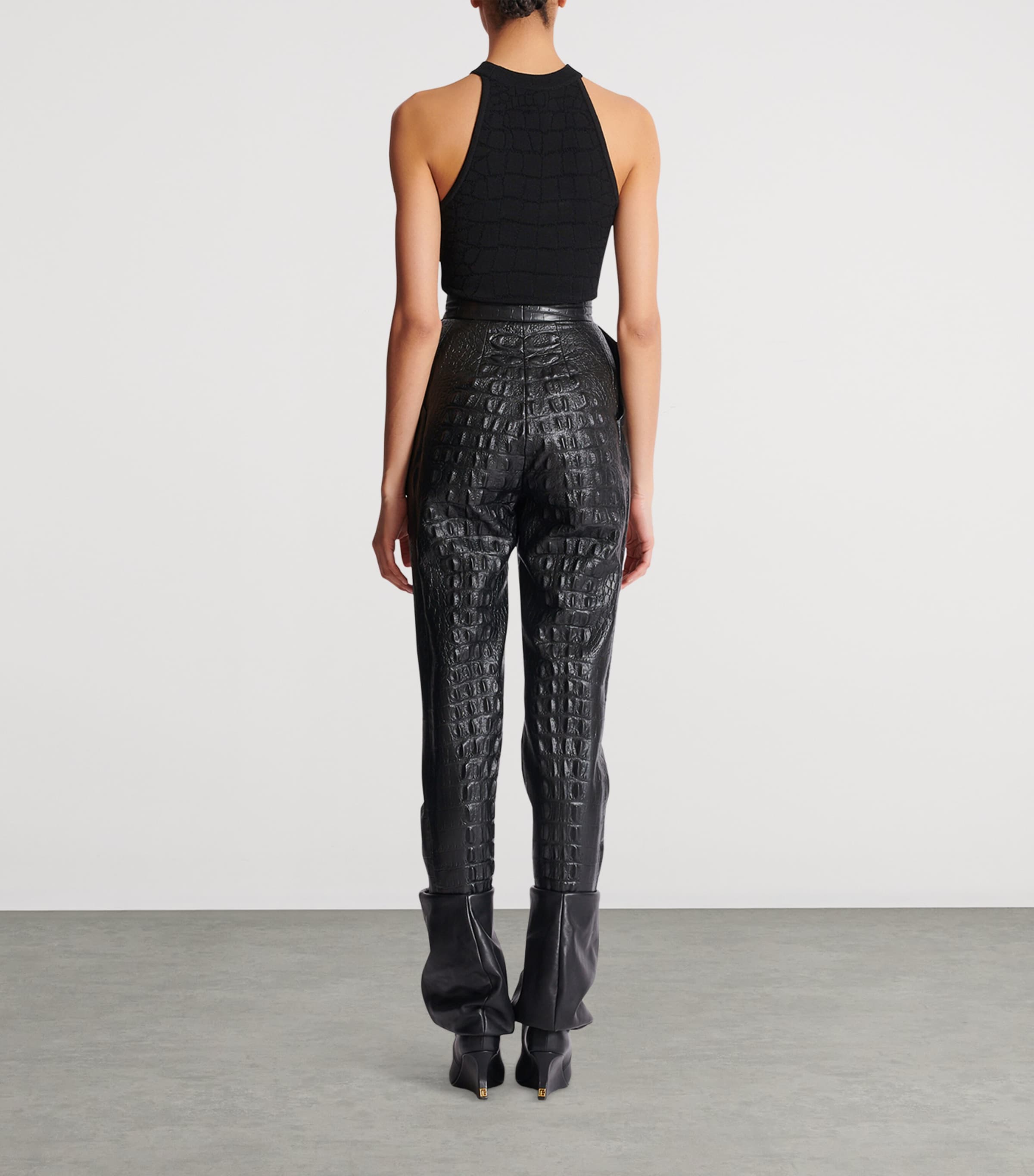 Croc-Embossed Straight-Leg Trousers 0PA NOIR Image 3