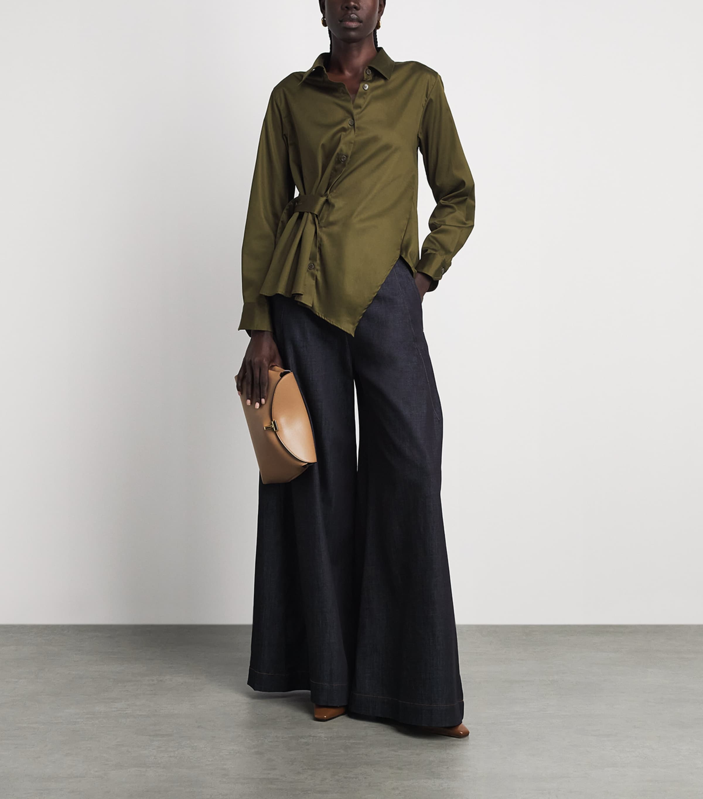 Palmer//Harding Womens Sateen Cotton Twisted Shirt Green Cotton Sateen Image 2