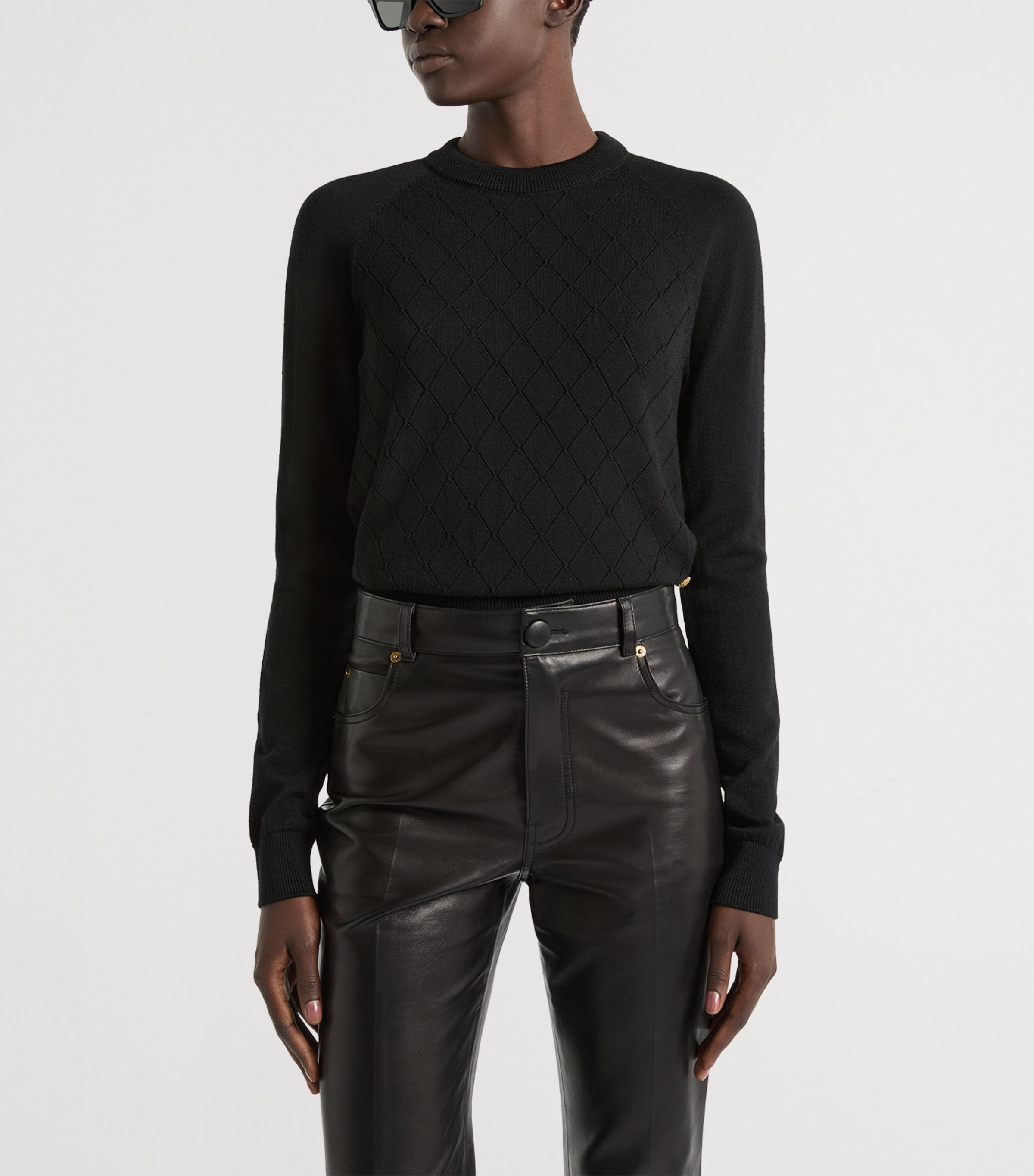 Balmain Womens Merino Wool Button-Detail Sweater Noir Image 2