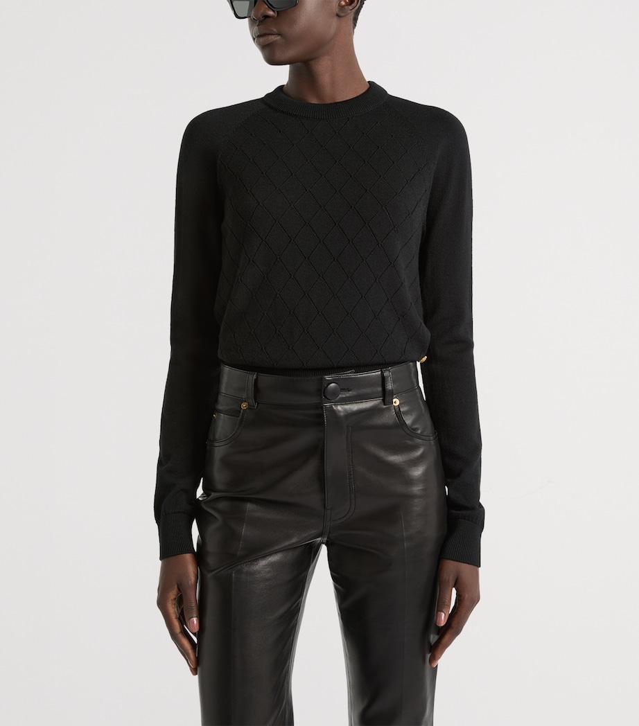 Balmain Womens Merino Wool Button-Detail Sweater Noir Image 2