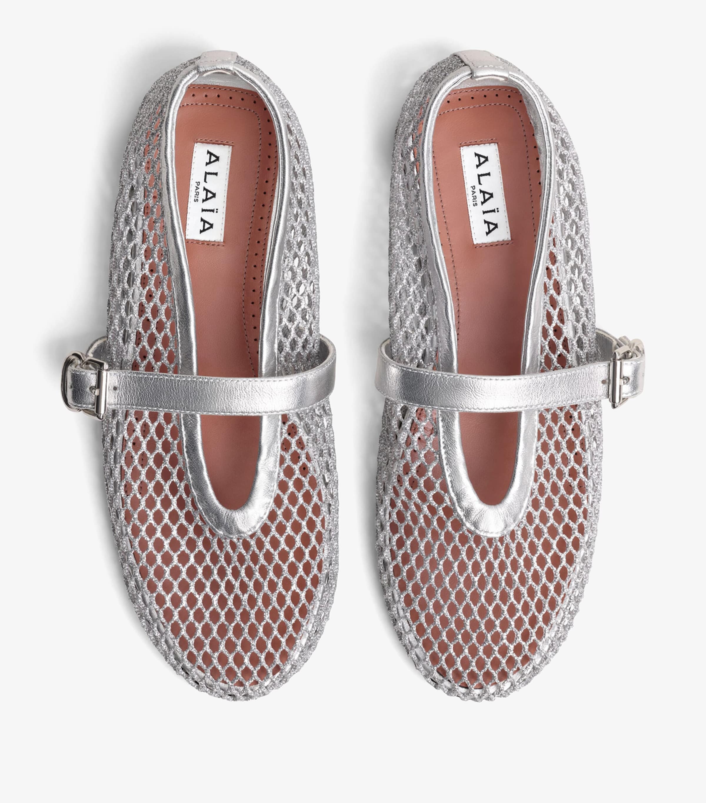 Leather Mesh Ballet Flats ARGENT Image 2