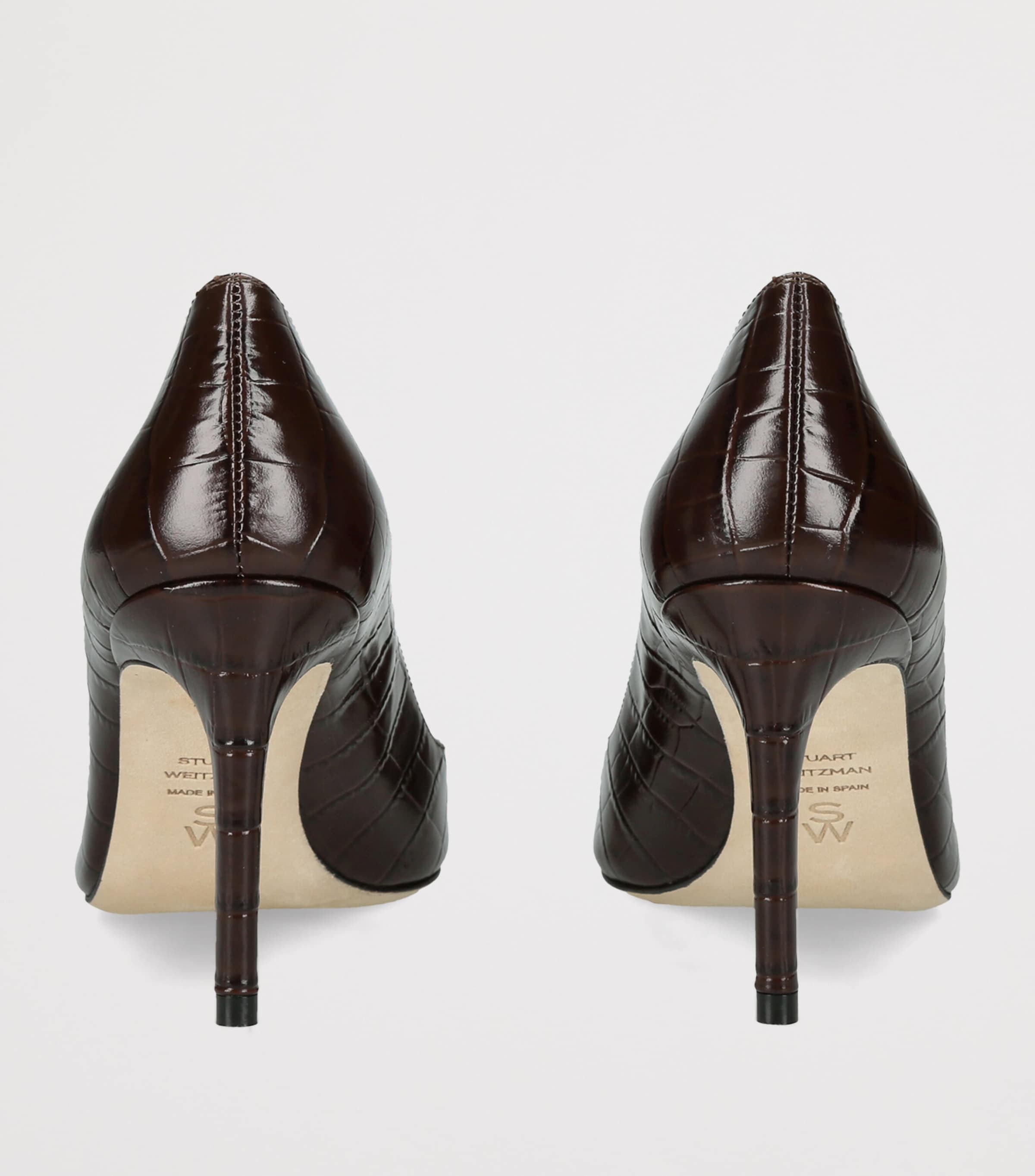 Stuart Weitzman Croc-Embossed Leather Stuart Power Pumps 85 Dark Brown Image 4