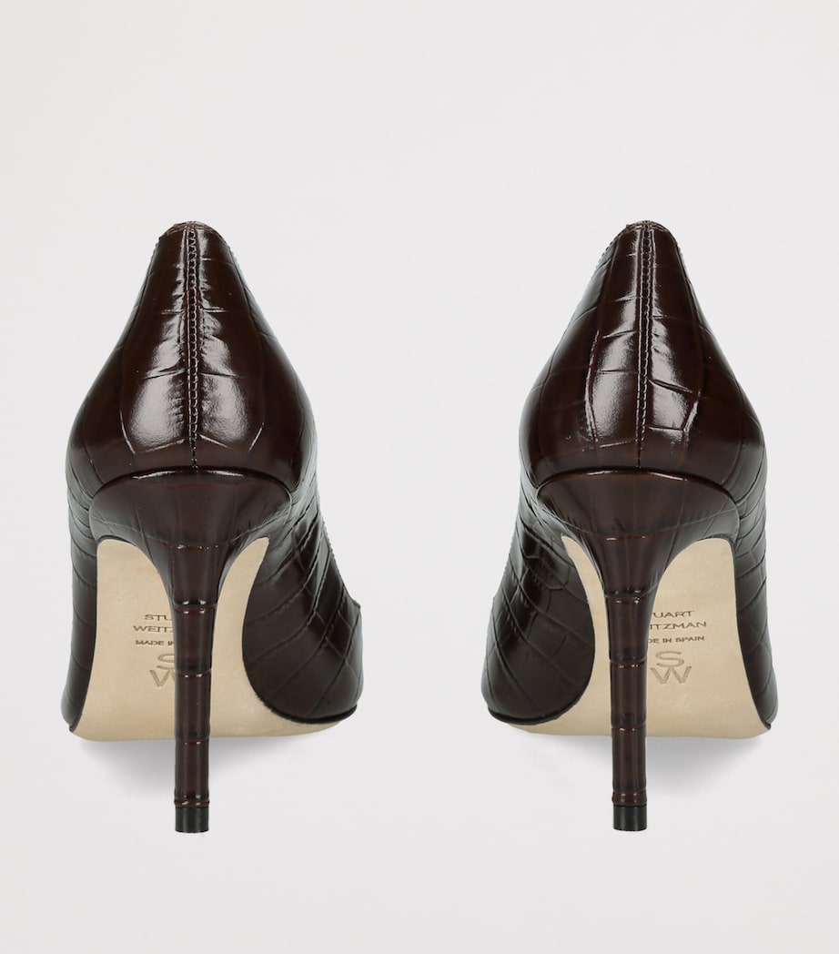 Stuart Weitzman Croc-Embossed Leather Stuart Power Pumps 85 Dark Brown Image 4