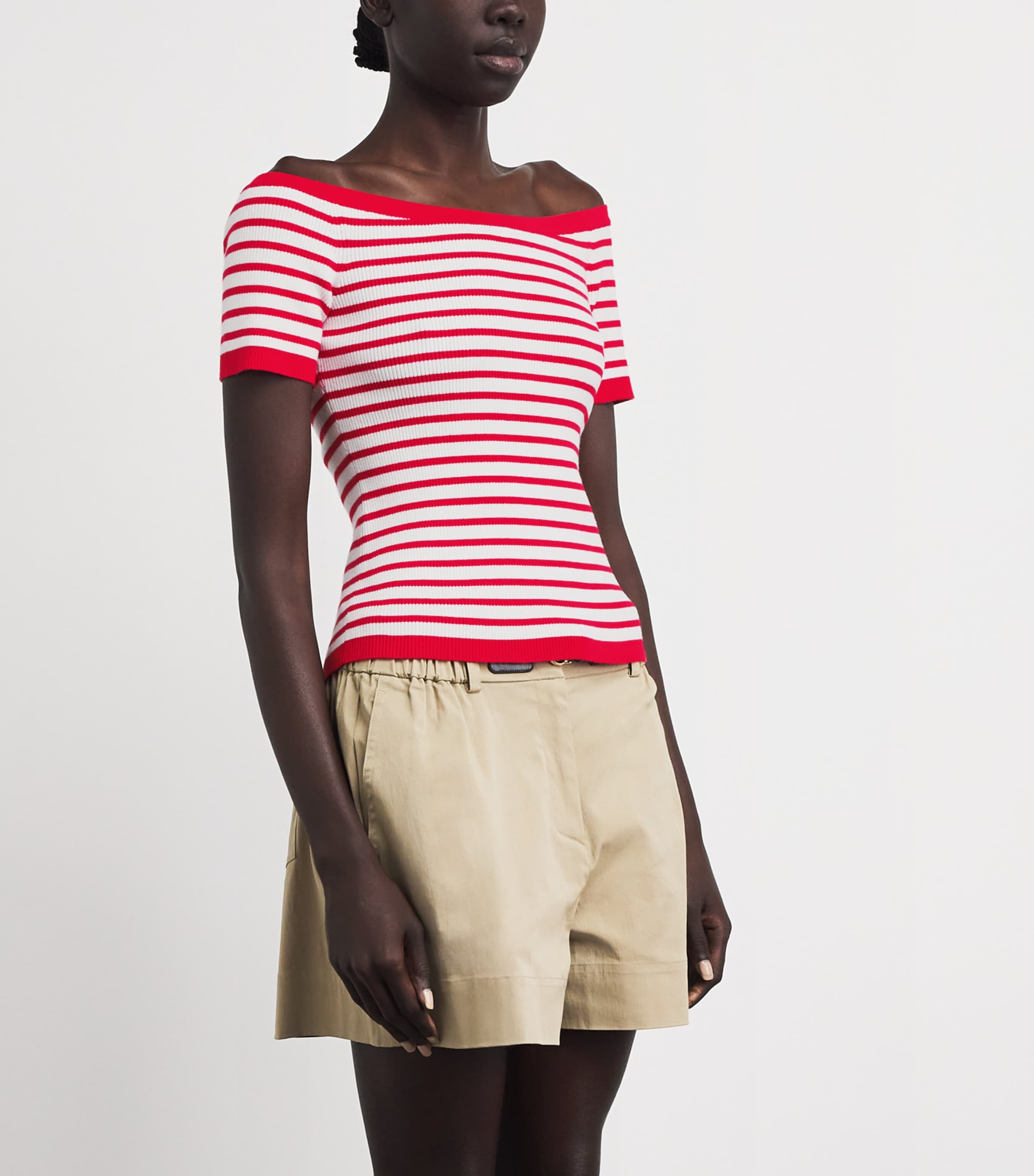 Maje Womens Stripe Rib-Knit Top Red Image 4