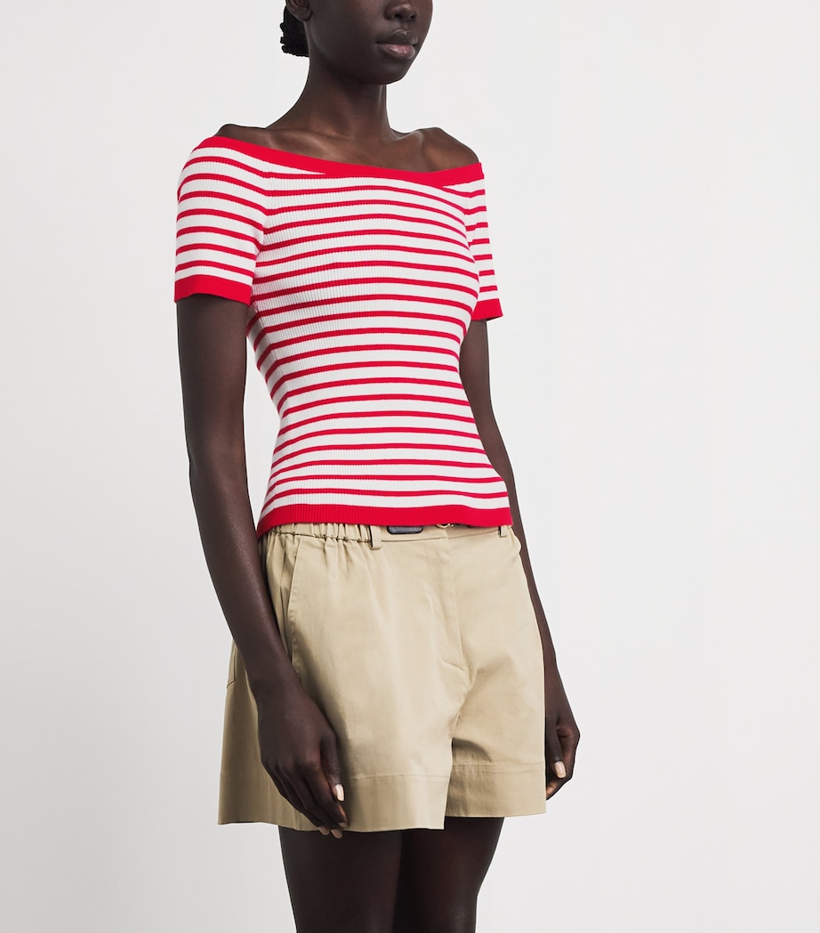 Maje Womens Stripe Rib-Knit Top Red Image 4