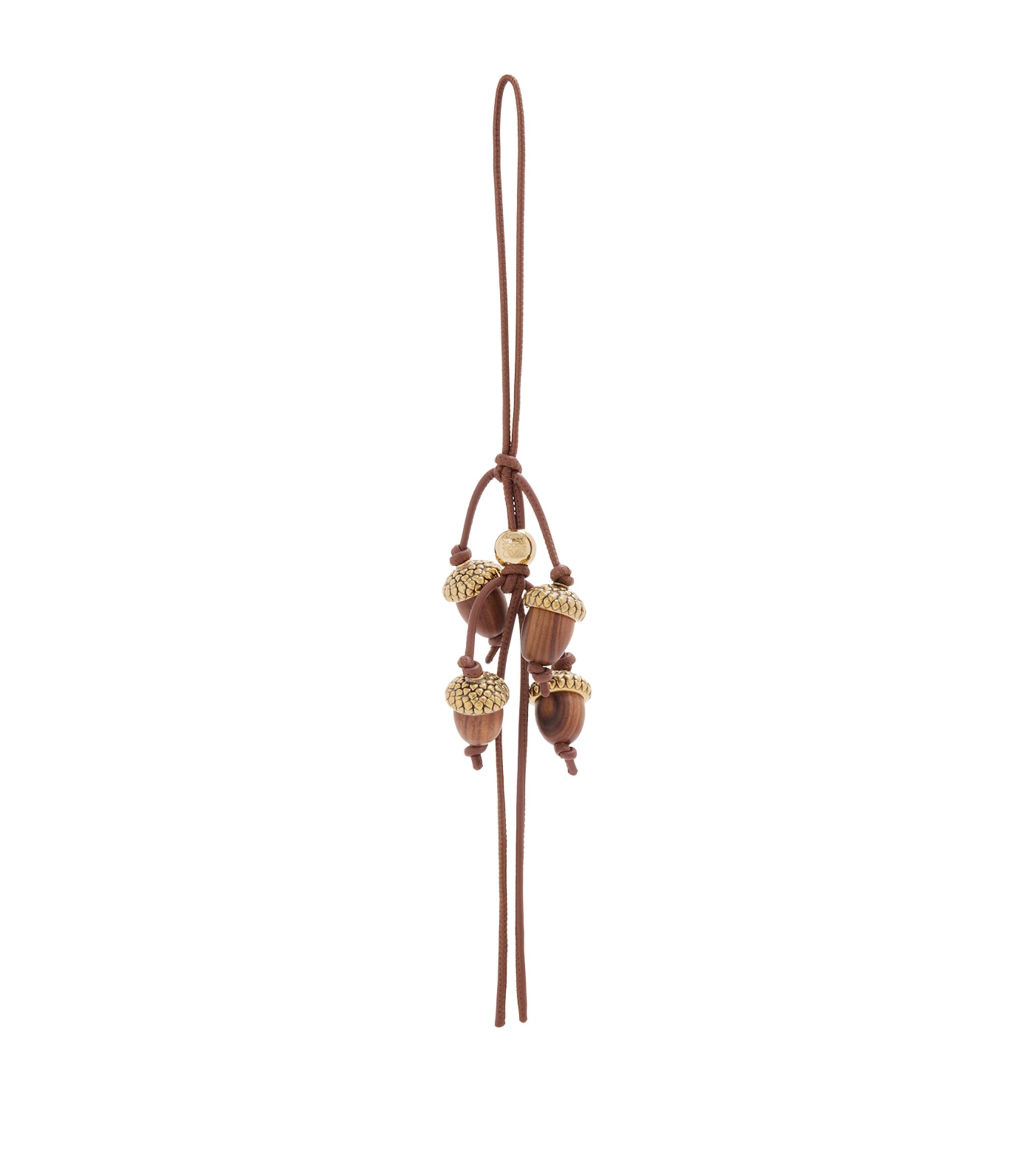 Loewe Wood-leather Acorn Bag Charm In Brown