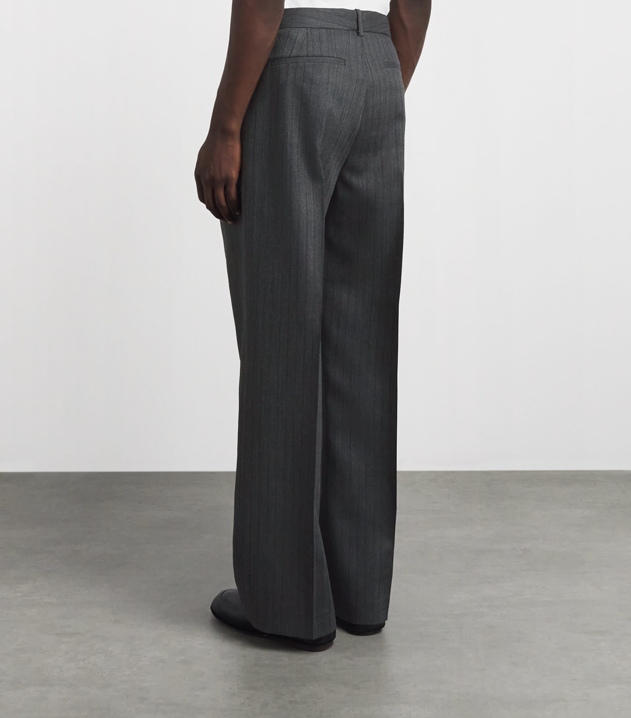 FRAME Mens Wool Pinstripe Wide-Leg Trousers Gyst Grey Stripe Image 5