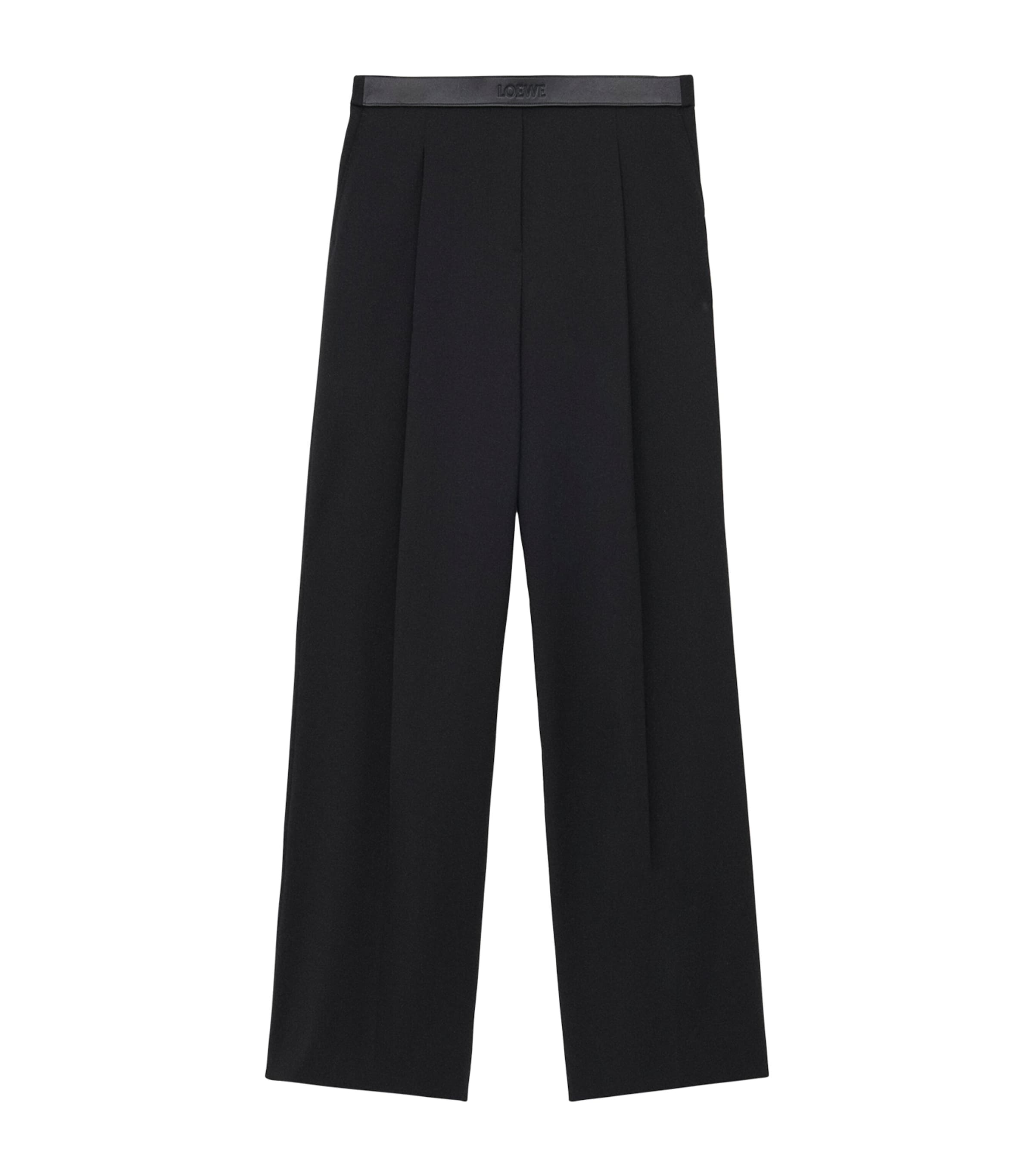 Loewe Wool Leather-waistband Tailored Trousers In Black