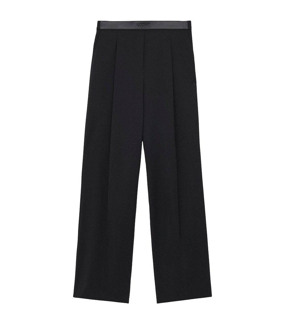 Wool Leather-Waistband Tailored Trousers BLACK Image 1