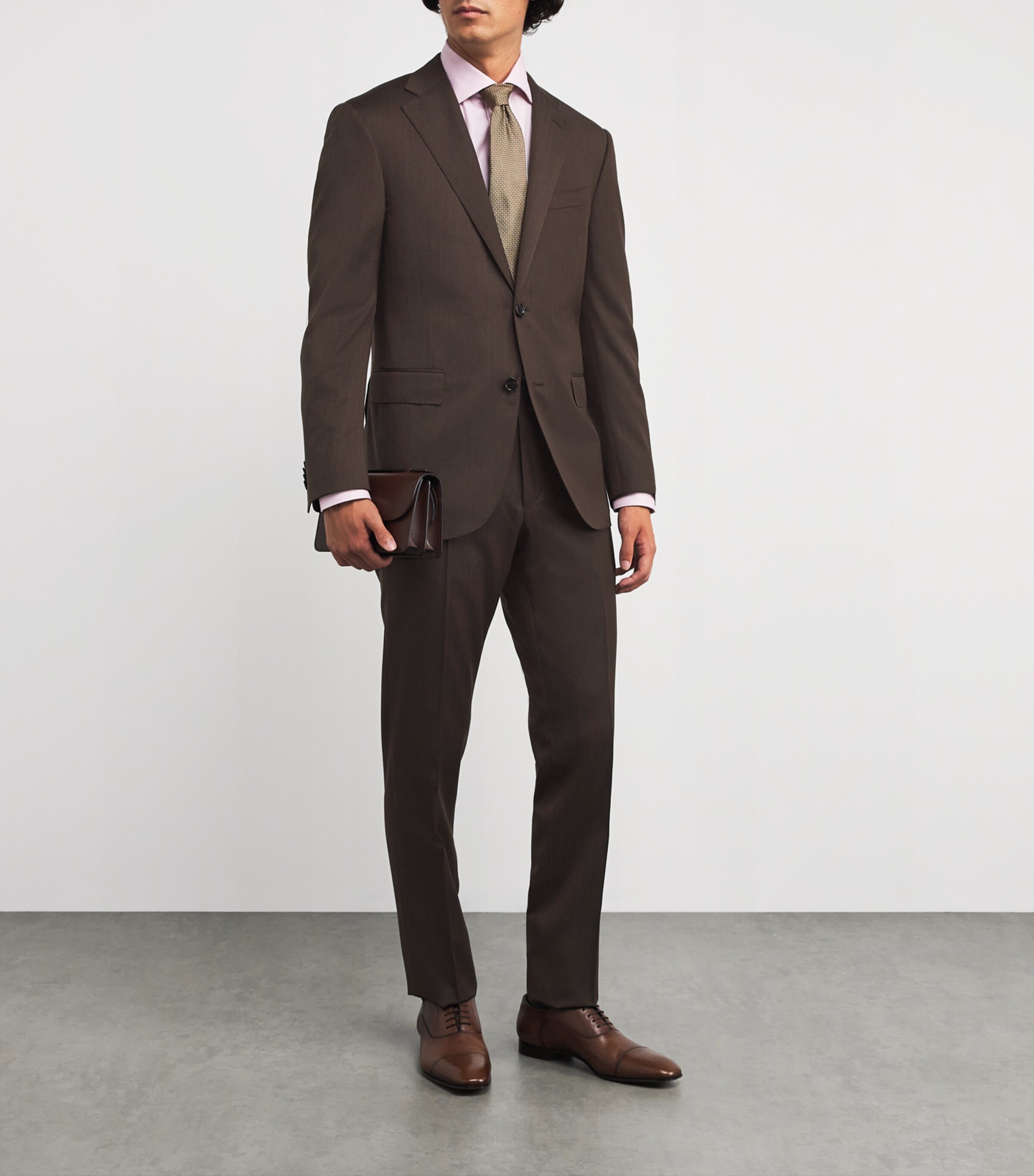 Corneliani Mens Virgin Wool Herringbone 2-Piece Suit Dark Brown Image 2