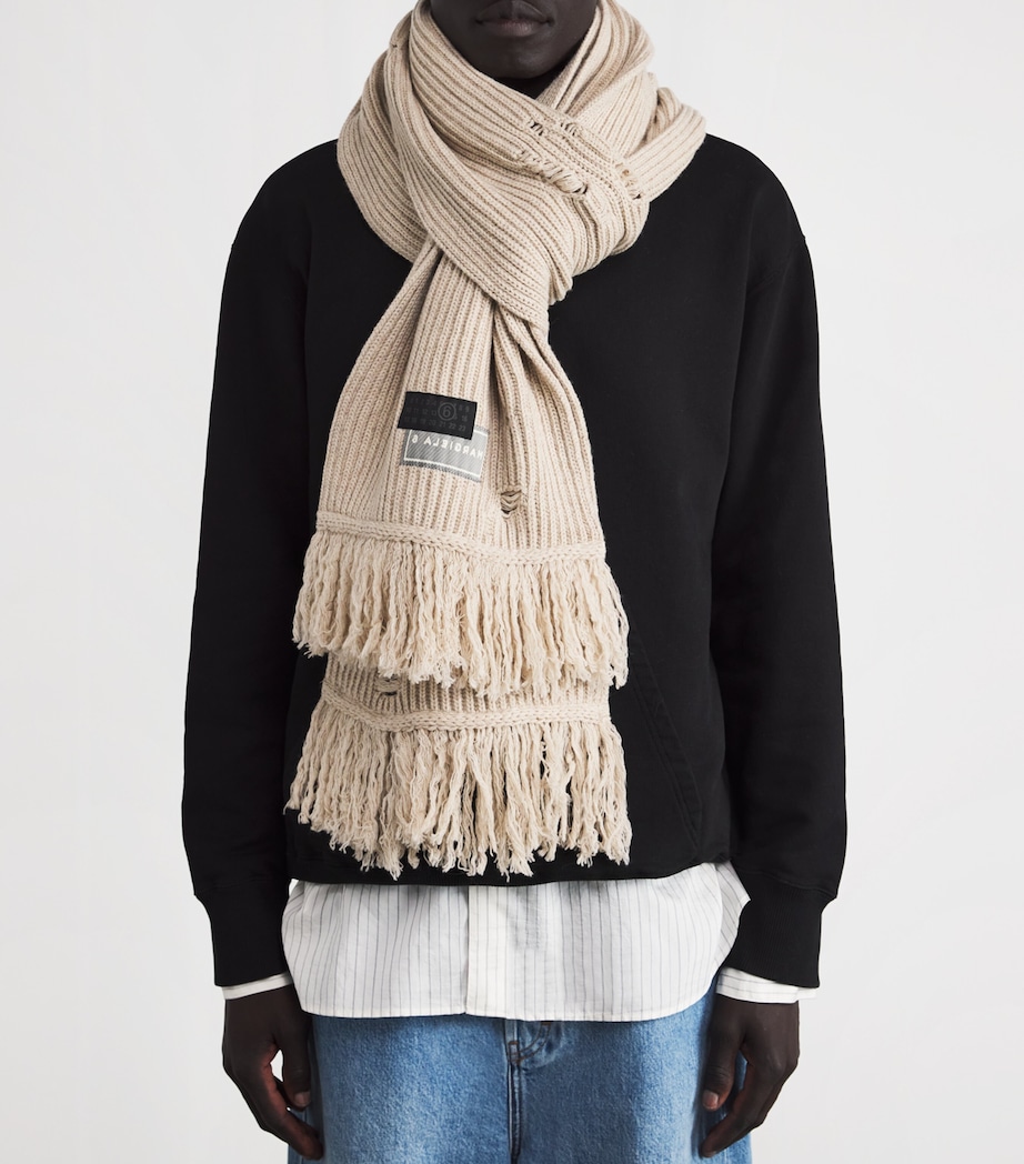 MM6 Maison Margiela Wool-Blend Distressed Scarf Beige Melange Image 4
