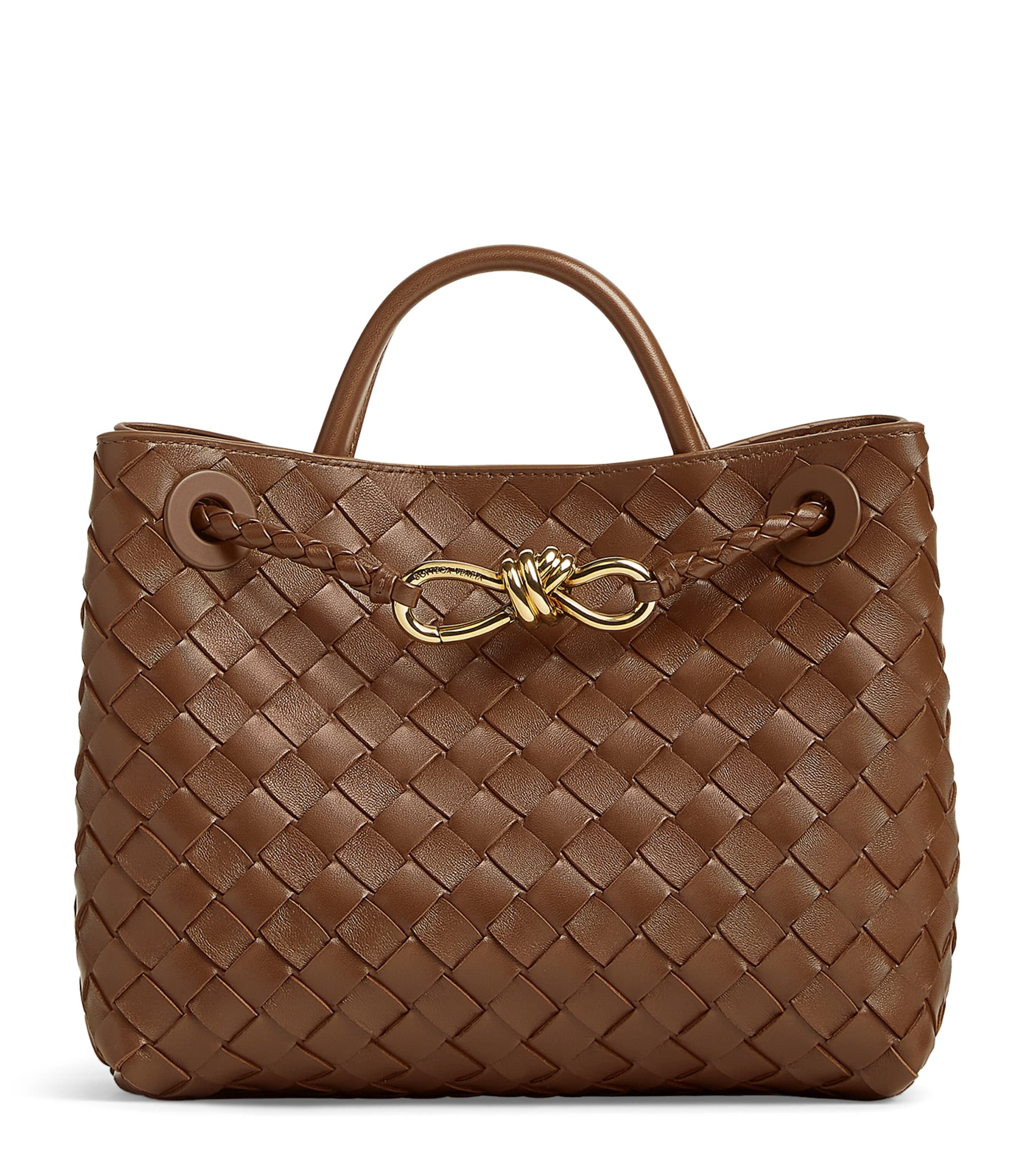 Bottega Veneta Andiamo Intrecciato Small Leather Tote Bag In Brown