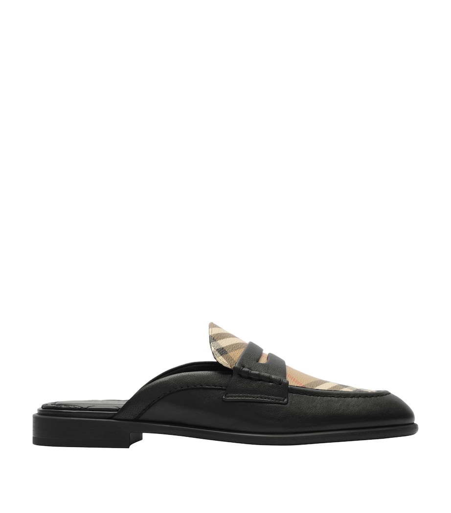 Burberry Leather Check Opal Mules Black / Archive Beig Image 1