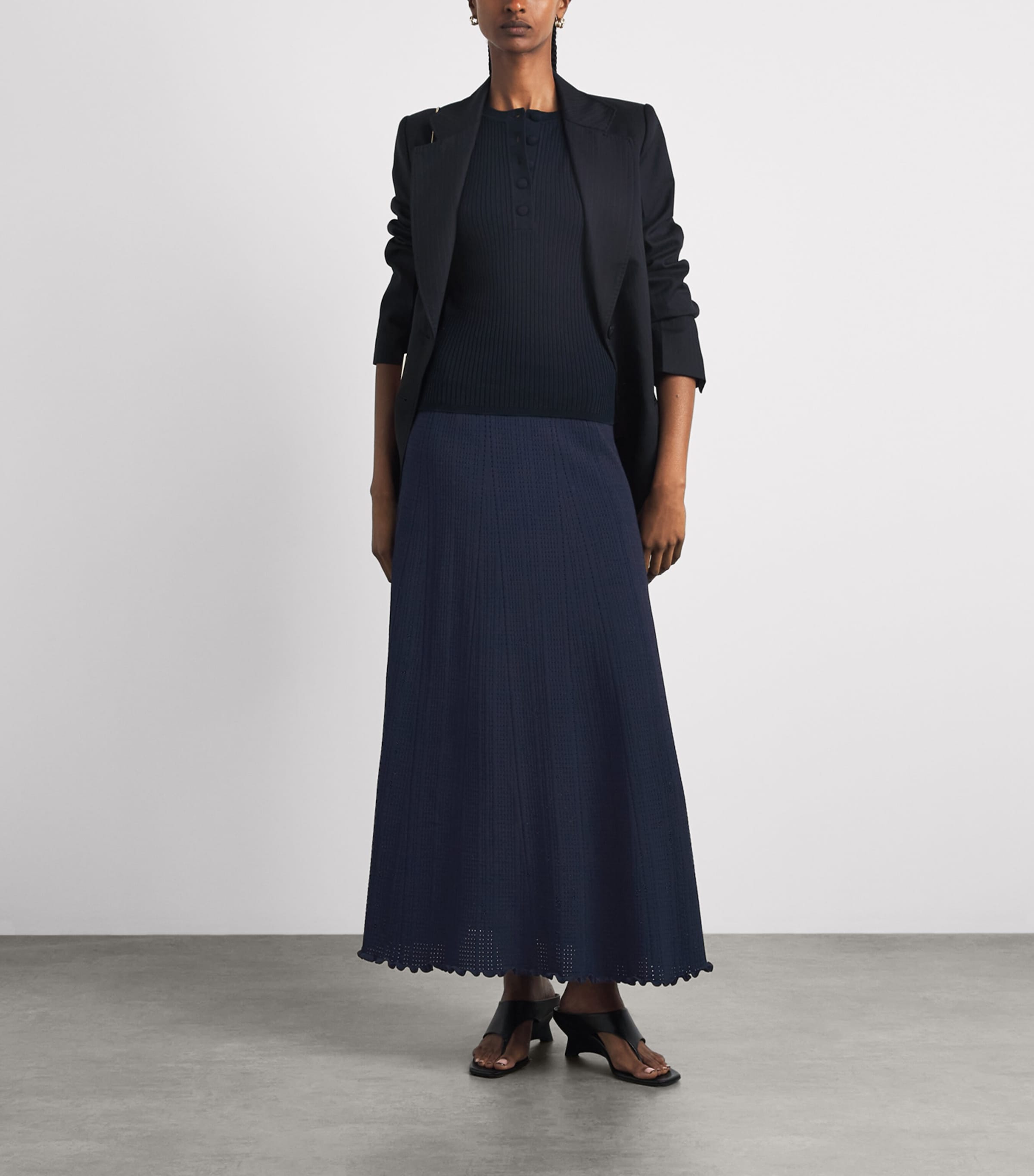 Sandro Paris Womens Pointelle Maxi Skirt Navy Blue Image 2