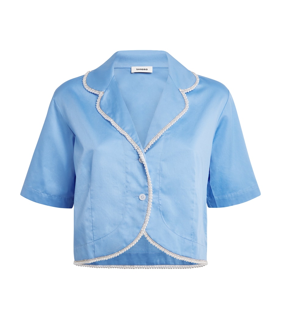 Sandro Paris Womens Cotton Embellished Shirt Blue Image 1