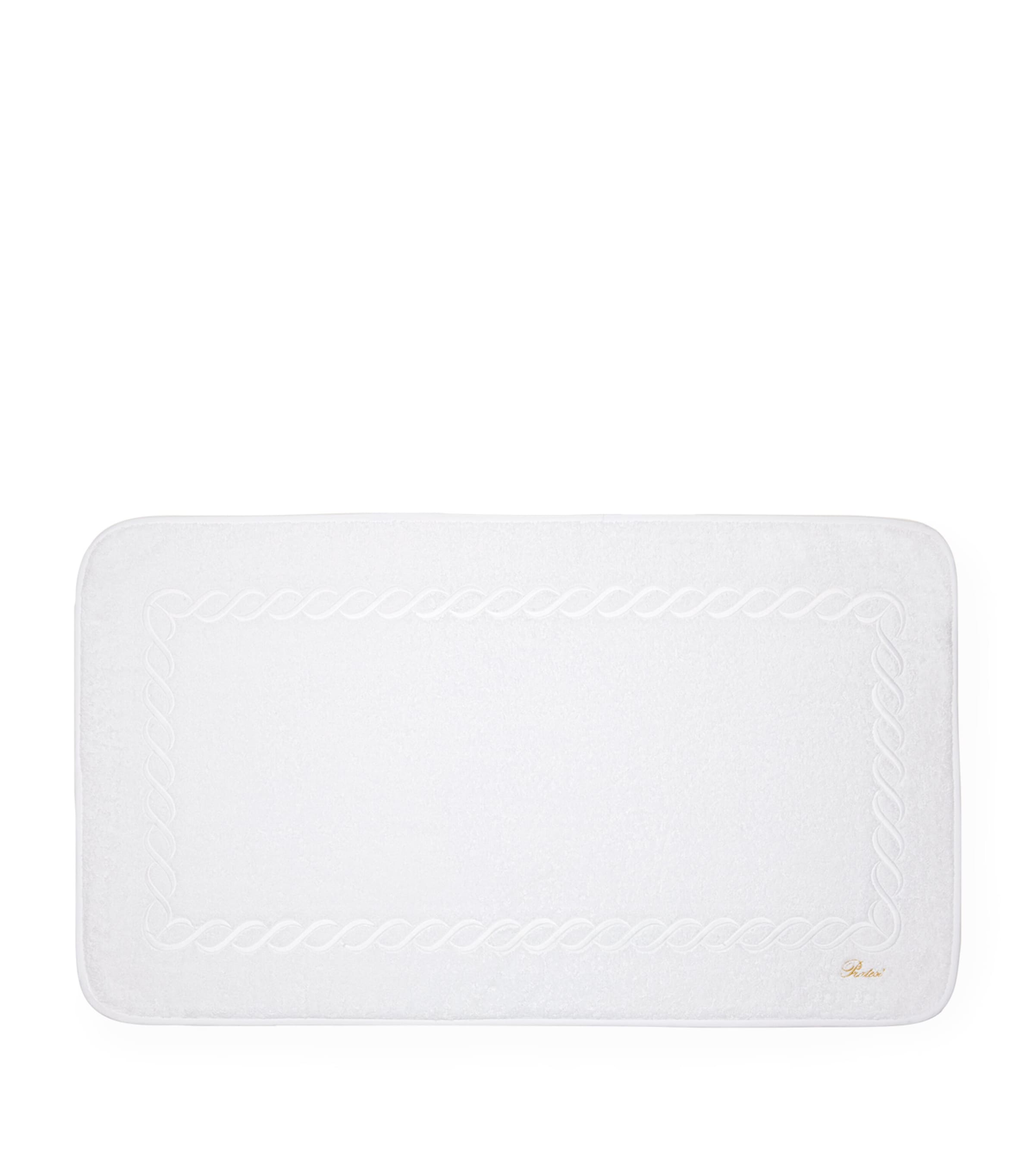 Cotton Treccia Bath Mat (50cm x 90cm) WHITE/WHITE Image 2