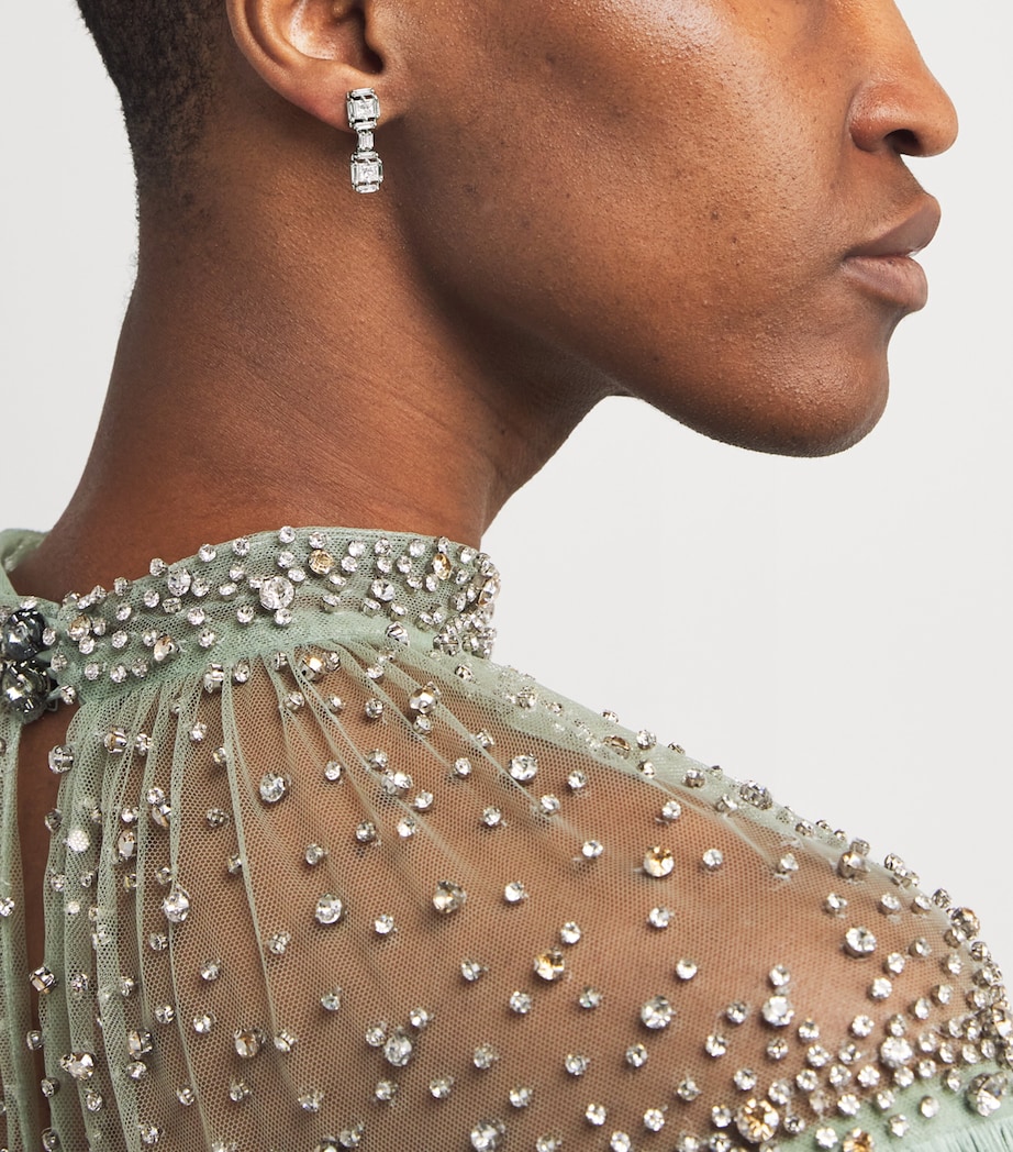 White Gold and White Diamond Princess Drop Earrings 18K WG/WD Image 2