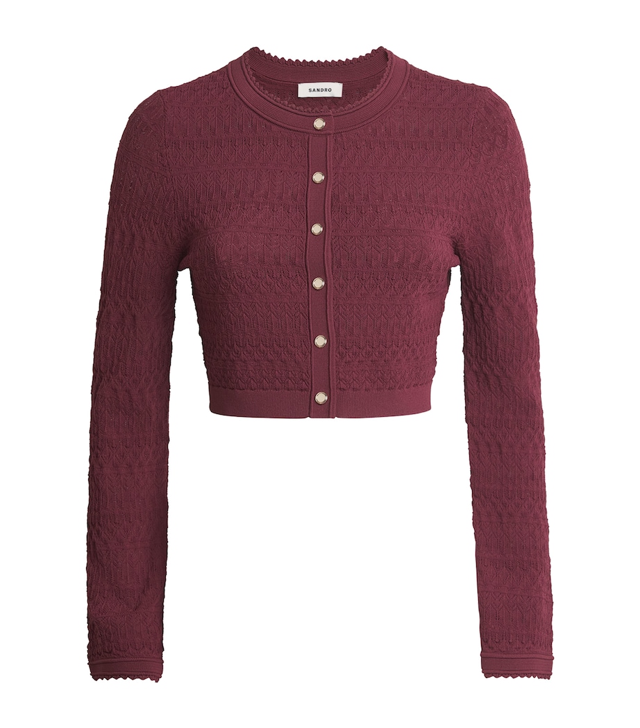 Sandro Paris Womens Pointelle Knit Cropped Cardigan Bordeaux Image 1