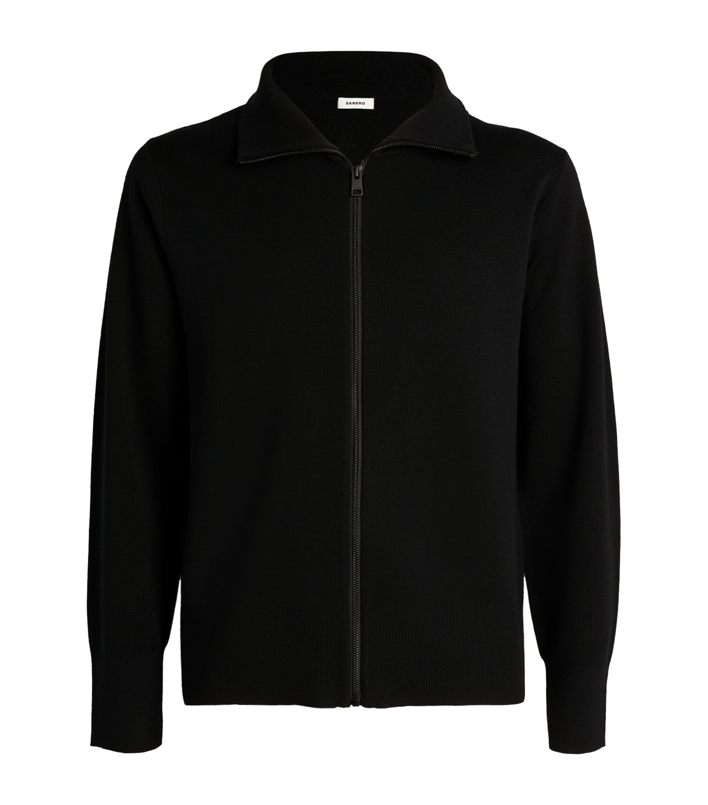 Wool Zip-Up Cardigan BLACK Image 1